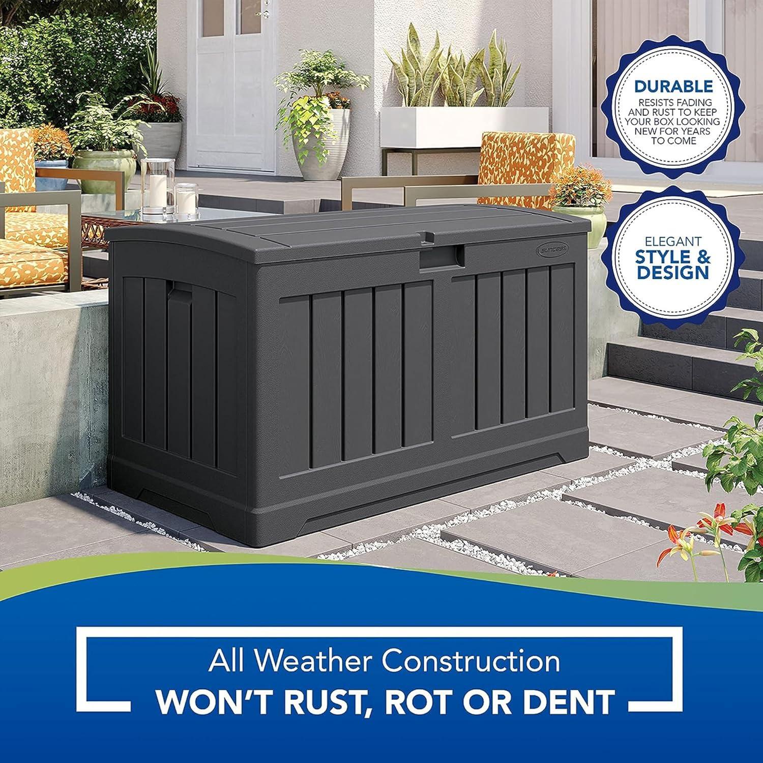Suncast Suncast 50 Gallon Plastic Deck Box with Molded Lockable Feature for Home, Gray