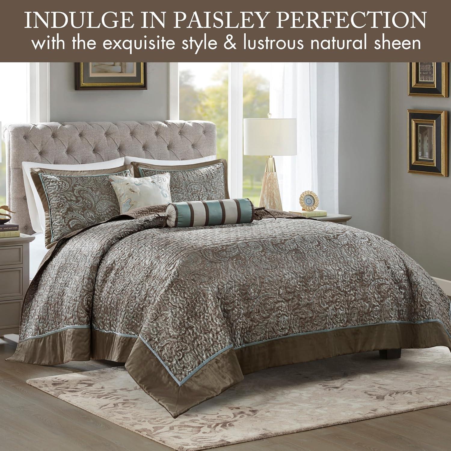 Madison Park 5pc King Whitman Reversible Jacquard Bedspread Set Blue: Embroidered, Traditional Style