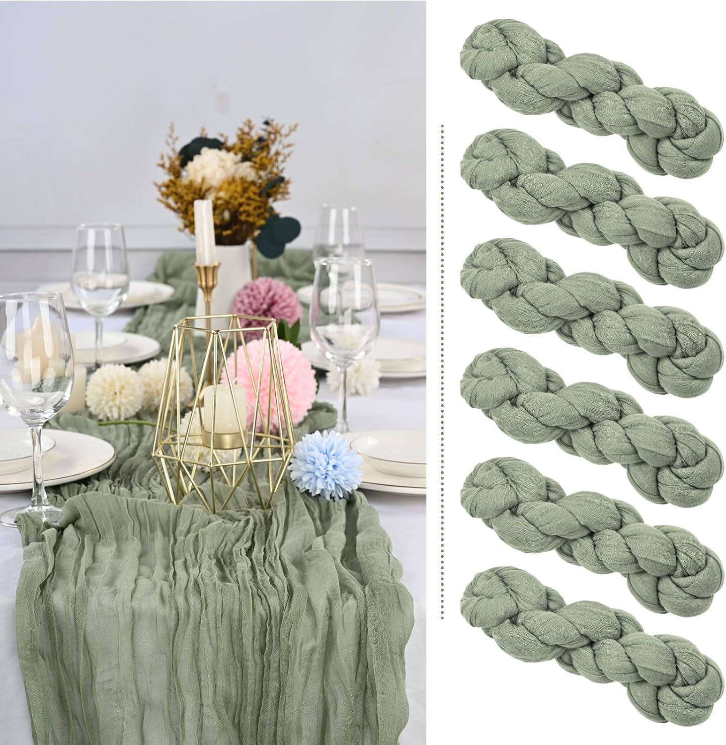 Mint Green Cheesecloth Table Runner 6 Pack 35" Boho Gauze Runner 120 inches Long Tablecloth Runner Rustic Sheer Fabric Bulk for Baby Shower Wedding Bridal Birthday Party Table Decorations