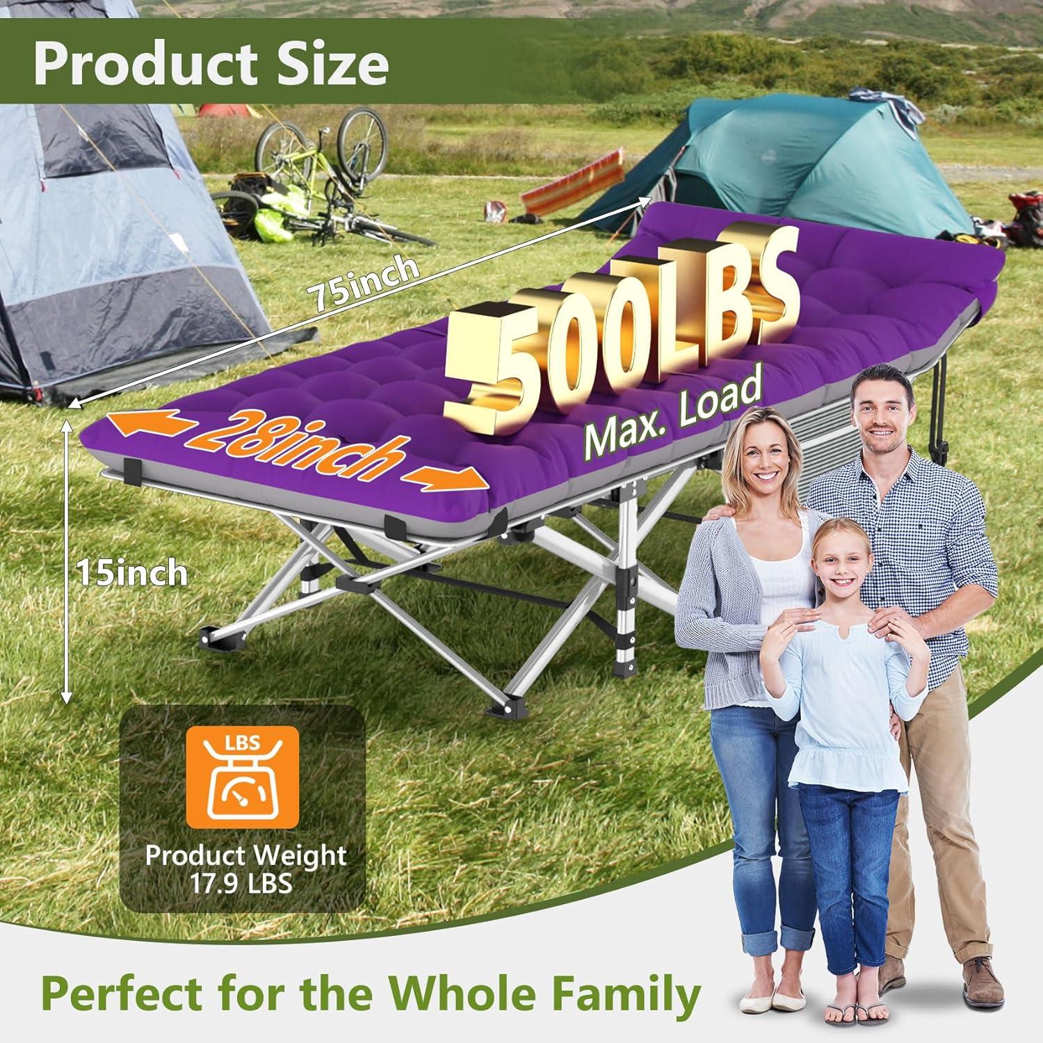 Suteck Folding Camping Cot Portable Outdoor Heavy Duty Sleeping Cot with Mattress and Carry Bag