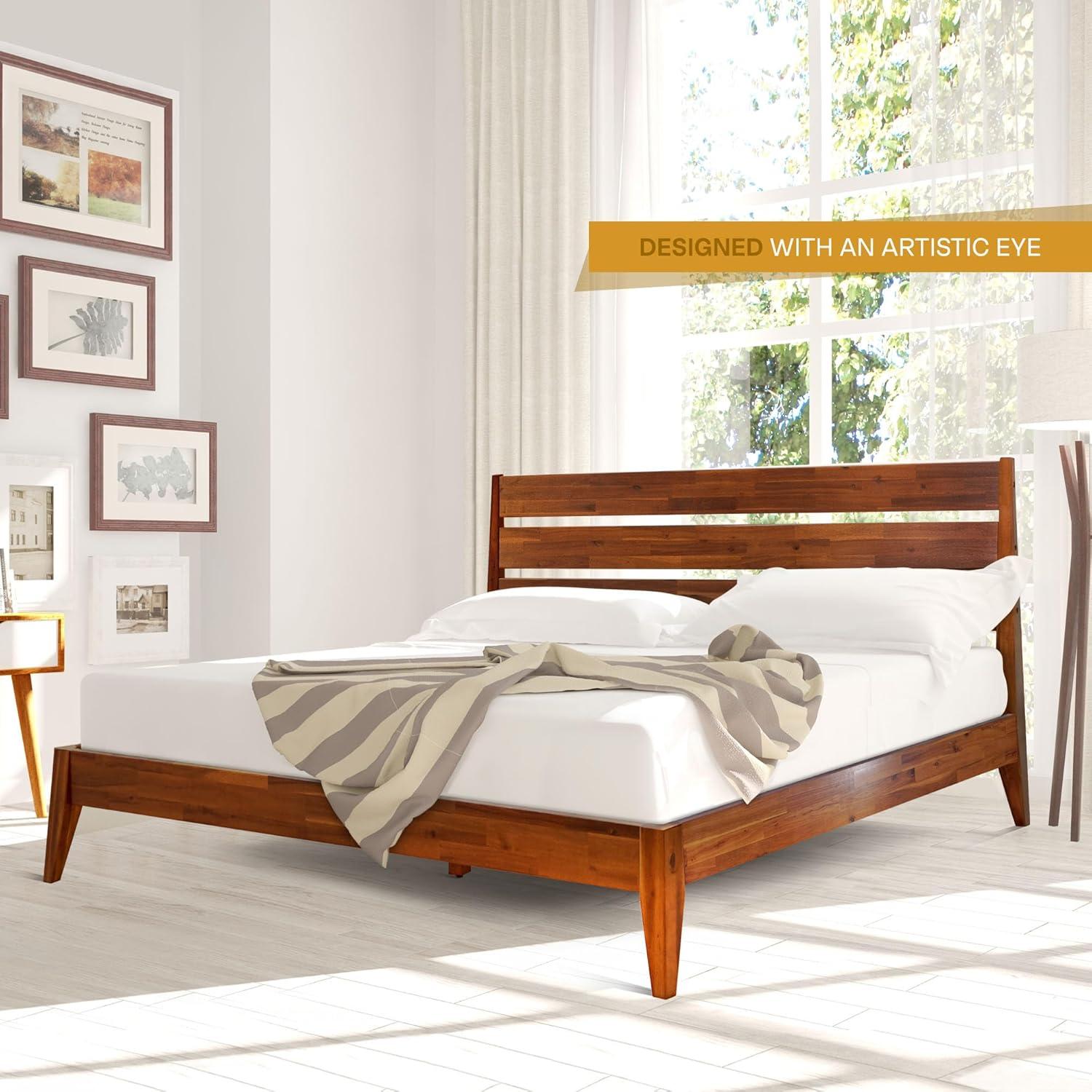 Acacia Premium Emery Solid Wood Platform Bed Frame with Headboard Included, No Box Spring Needed, Weight Capacity 800lb.
