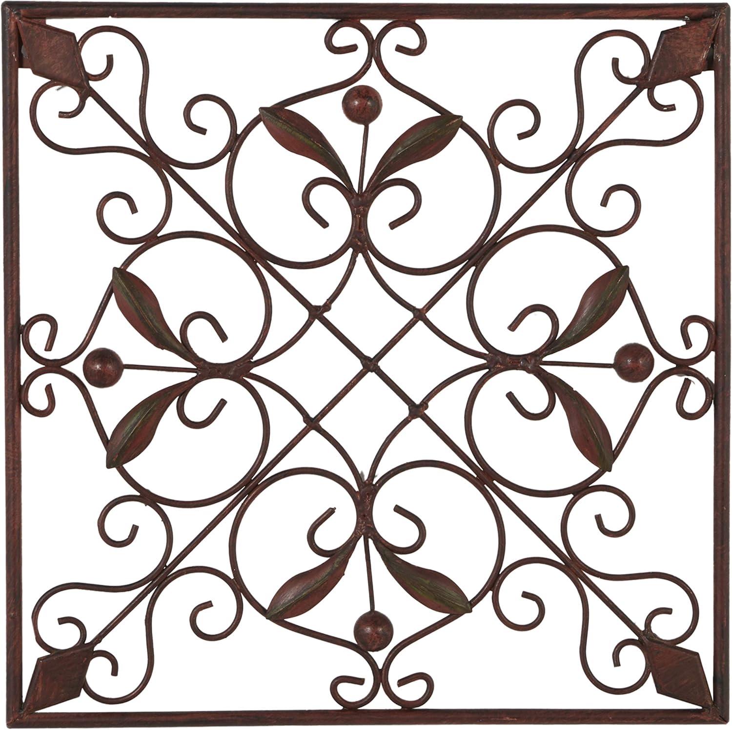 Rustic Brown Metal Scroll Wall Sculpture Set of 4