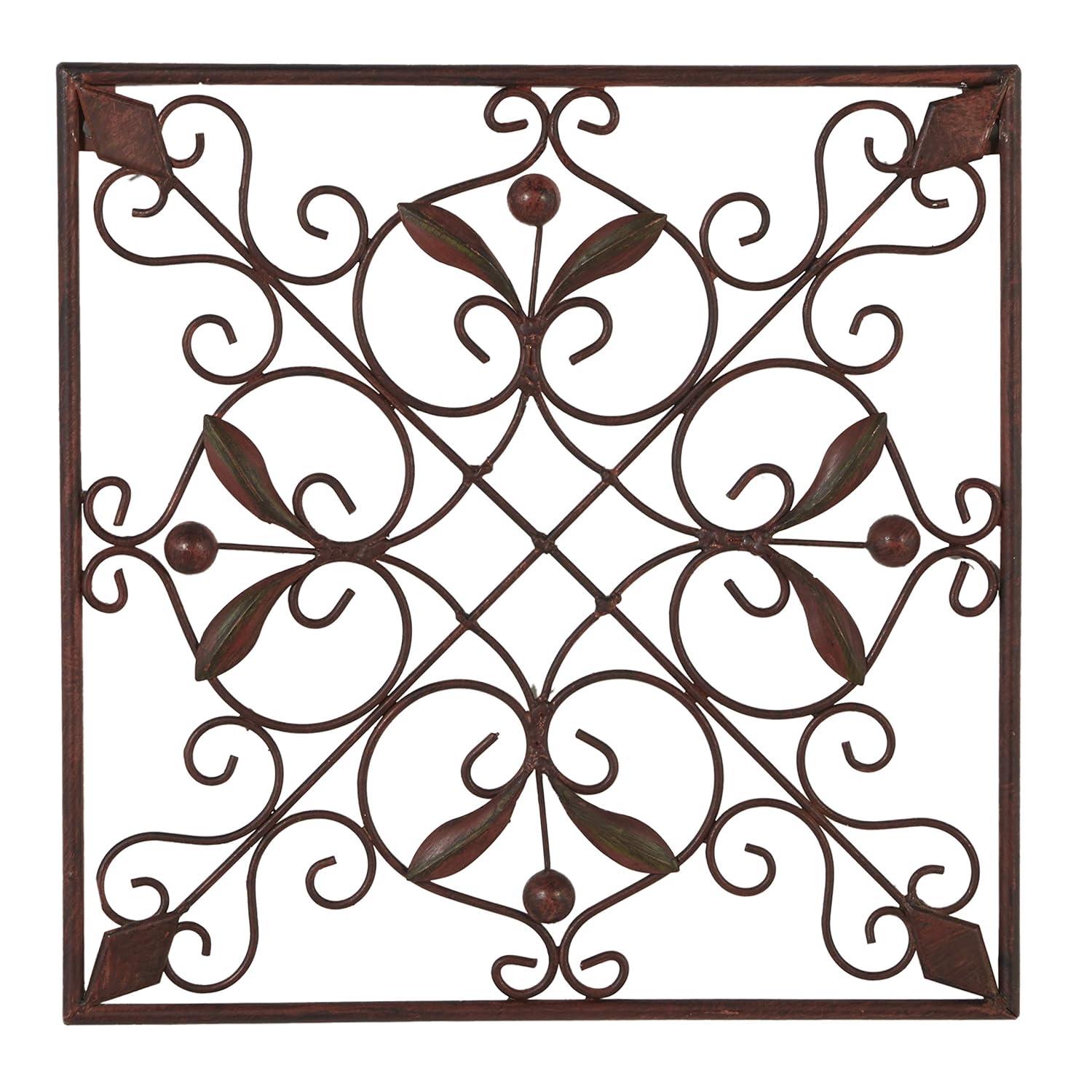 DecMode Rustic Brown Square Metal Wall Décor Set of 4 14"W x 14"H