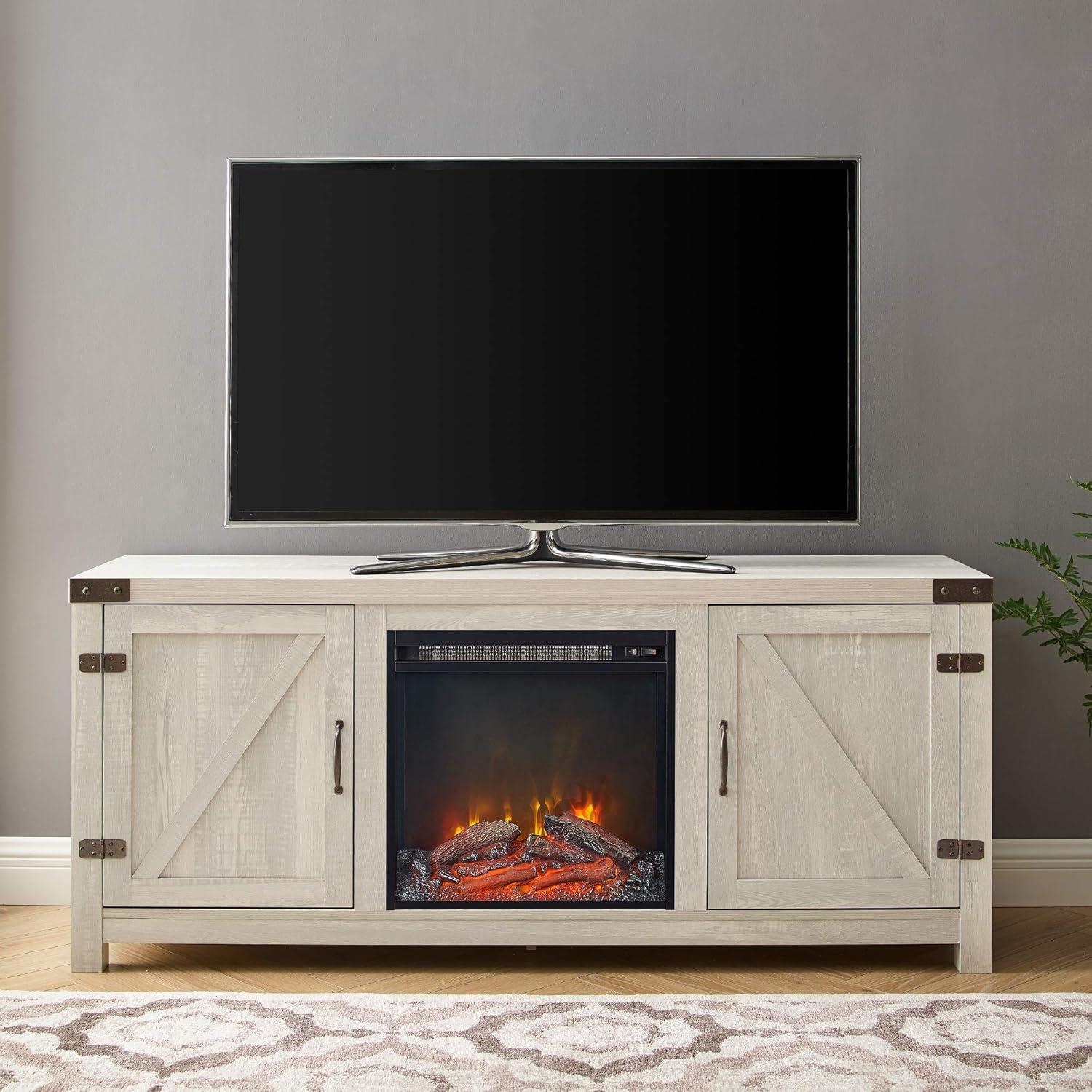 Walker Edison Modern Farmhouse Fireplace TV Stand for TVs up to 65", Reclaimed Barnwood
