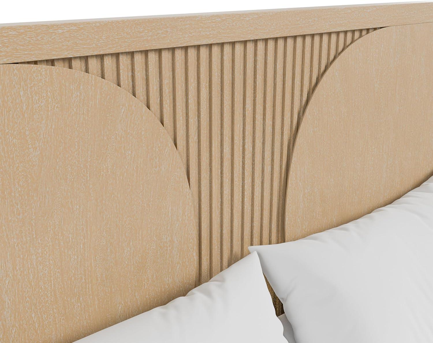 Furniture of America Tissen Modern Solid Wood 5-Piece Queen Bedroom Set with USB Ports, Reeded Panels, Curved Edges and Beveled Mirror, Box Spring Needed, Natural