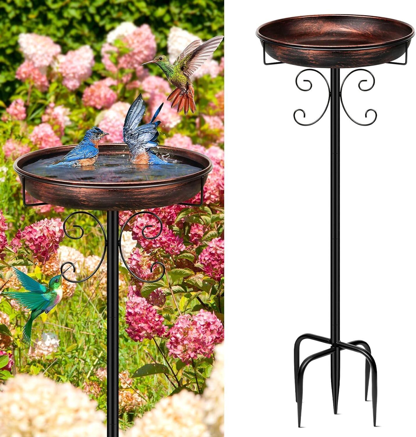 35-Inch Antique Bronze Metal Bird Bath with 5-Pronged Base