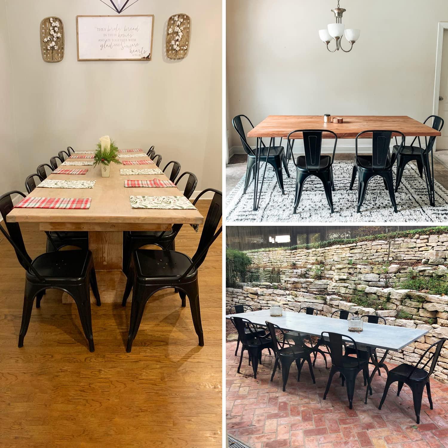 Metal Chairs Set of 4, Stackable Metal Patio Chairs 18 Inch Seat Height, Indoor/Outdoor Tolix Side Chair with Back, 330LBS Weight Capacity, Chic Kitchen Dining Chairs, Black