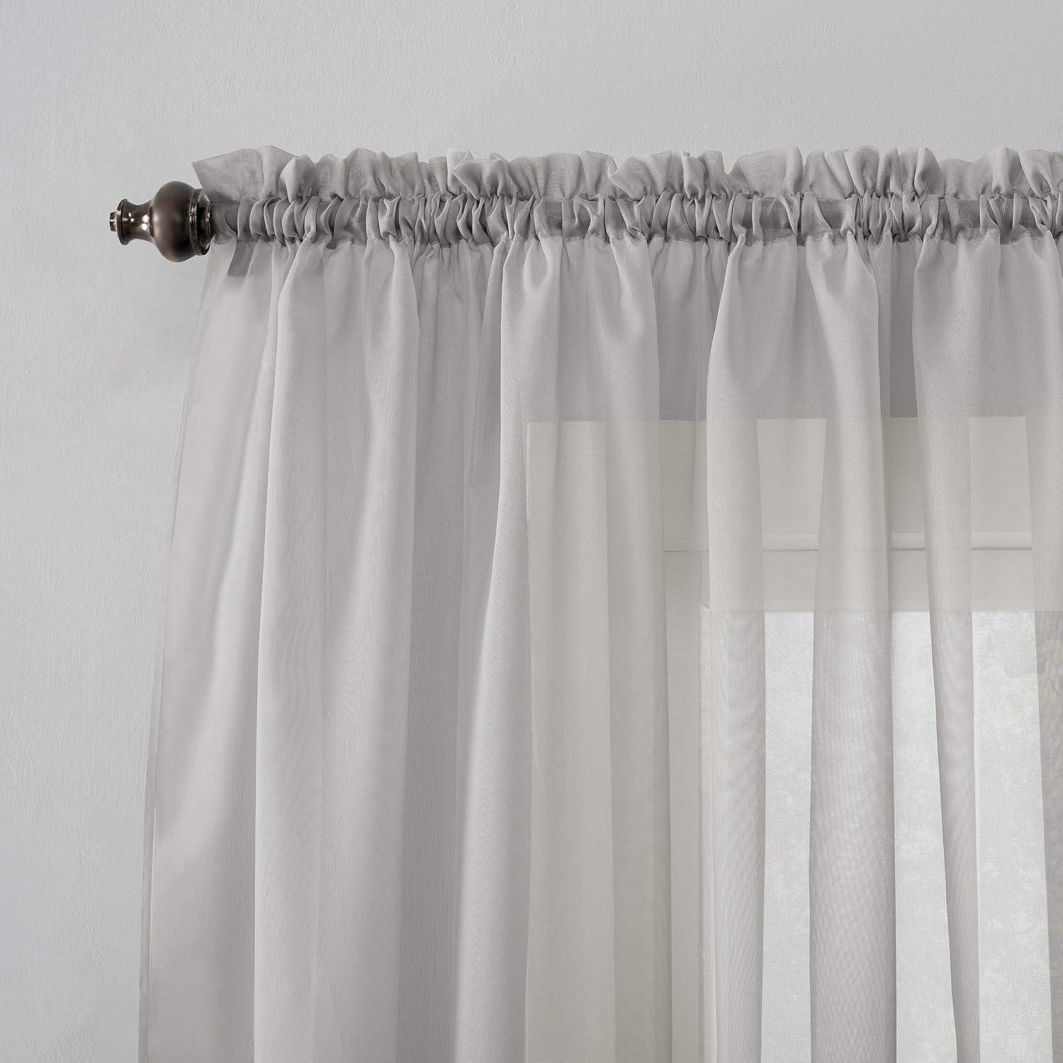 59"x95" No. 918 Sheer Emily Voile Rod Pocket Curtain Panel Silver Gray: Transitional Indoor Polyester Drapery
