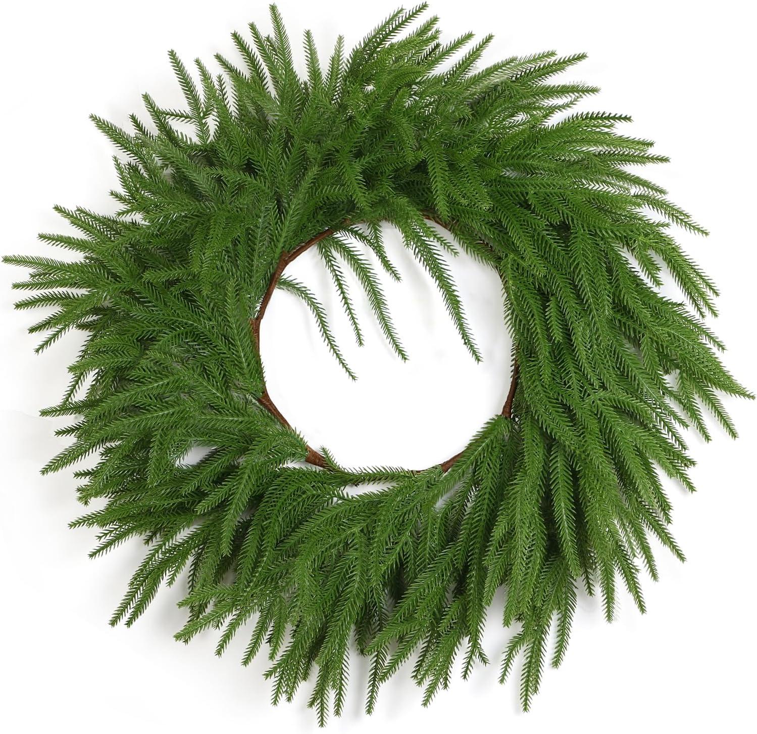 24" Pine Wreath for Front Door Artificial Christmas Wreath Green Faux Pine Wreath for Wall Windows Mantle Outdoor Christmas Decoration