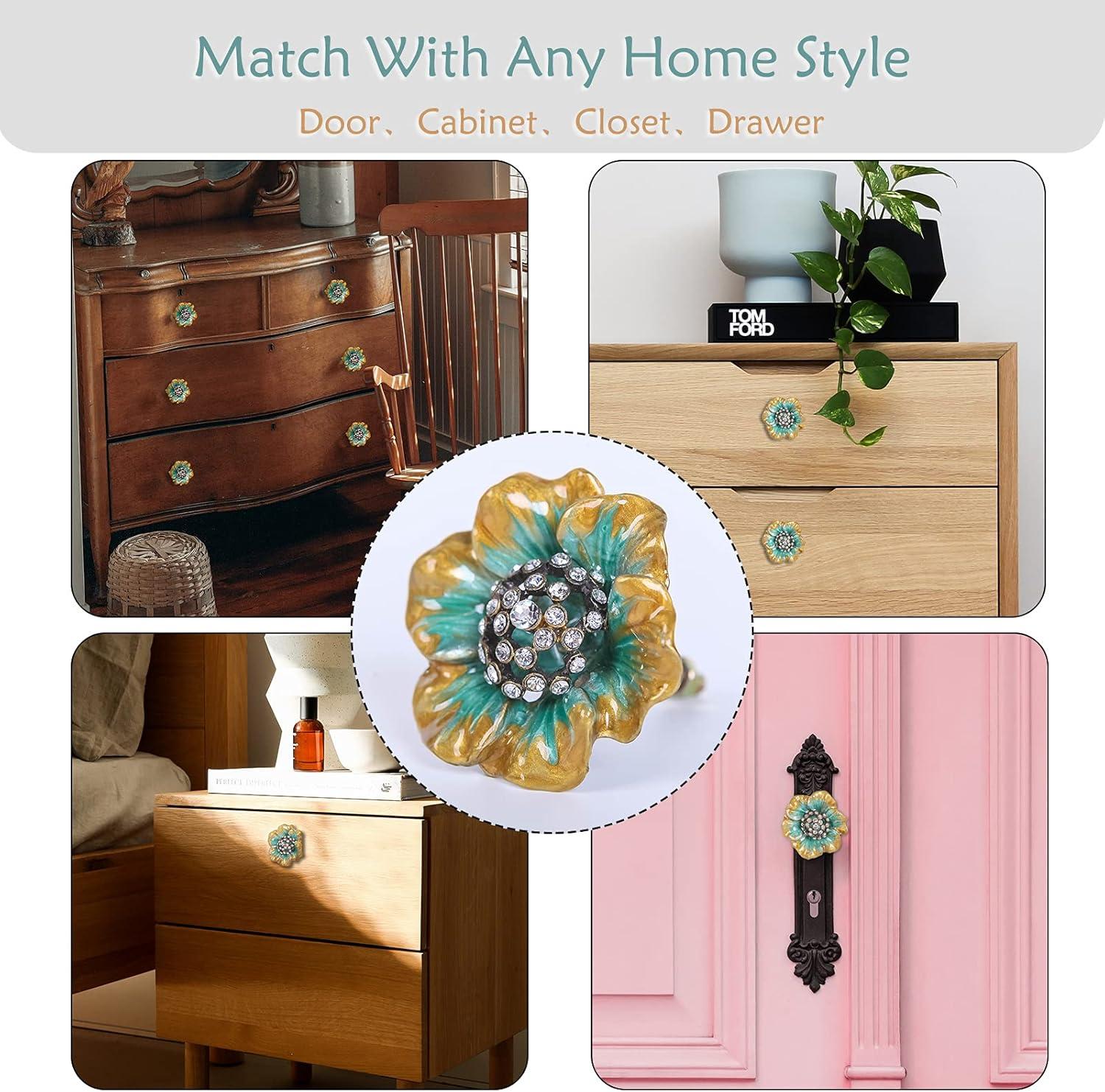 NIKKY HOME Cabinet Knob 2 Pack Flower Drawer Knob Decorative Vintage Door Cupboard Solid Metal Pulls Handles for Furniture Bedroom Living Room Bathroom Kitchen Cabinet Hardware, Green