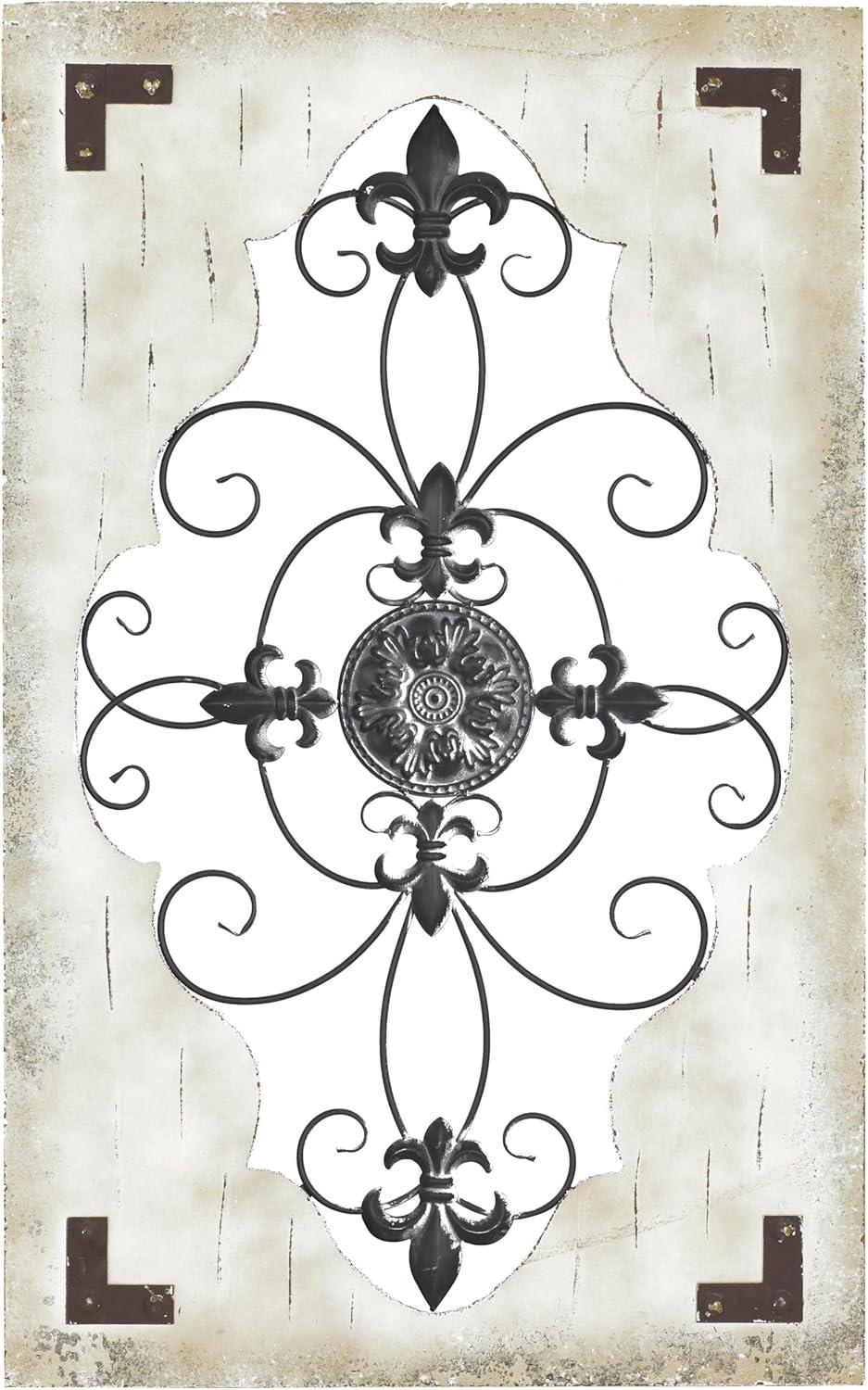 Cream and Black Weathered Wood Scroll Wall Sculpture