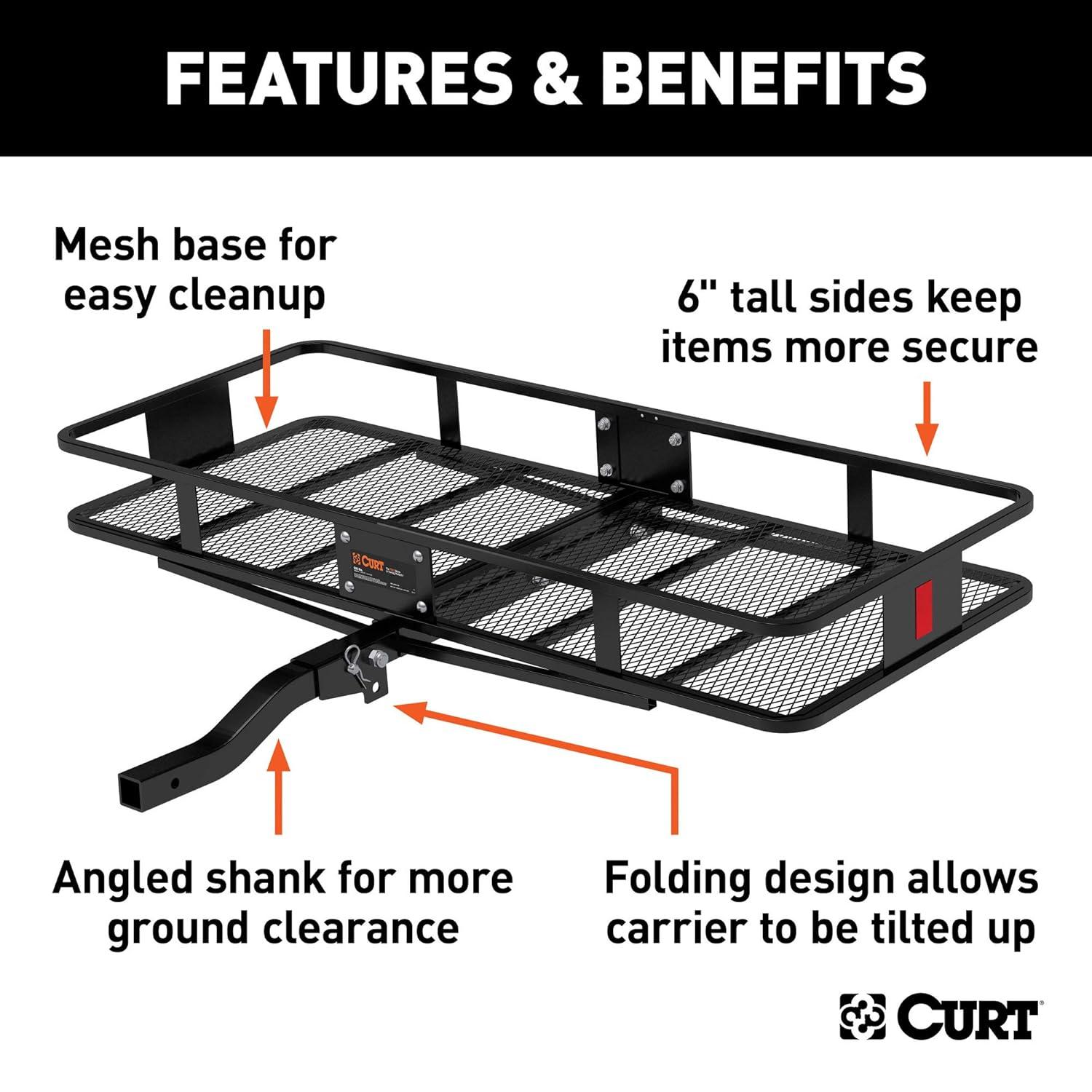 SAIYA 60x24x6 Hitch Cargo Carrier for 2 Inch Receiver, 500LB Capacity Hitch Mount Cargo Rack Carrier, Folding Hitch Cargo Basket with Antirust Coat