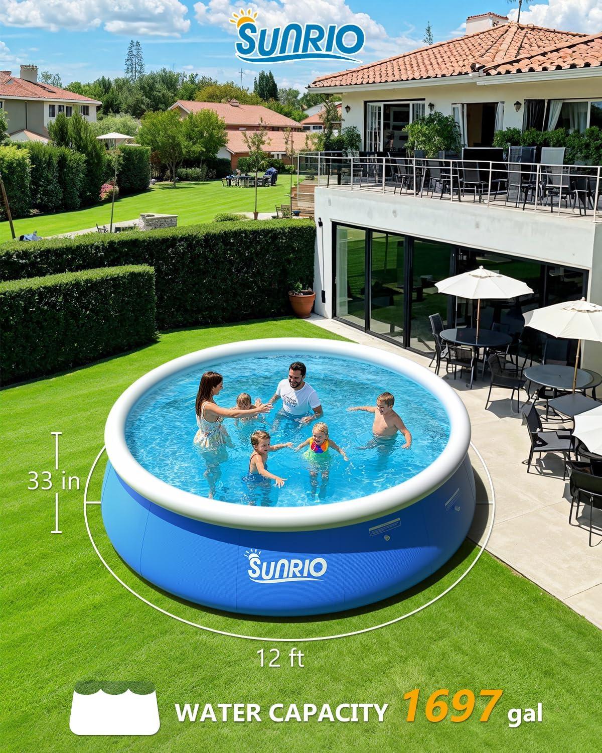 12'*30" Round Inflatable Top Ring Above Ground Swimming Pool Fast Easy to Set Up with 530GPH Filter Pump, Pool Cover and Ground Cover for Summer Outdoor Garden Backyard Childen Adults