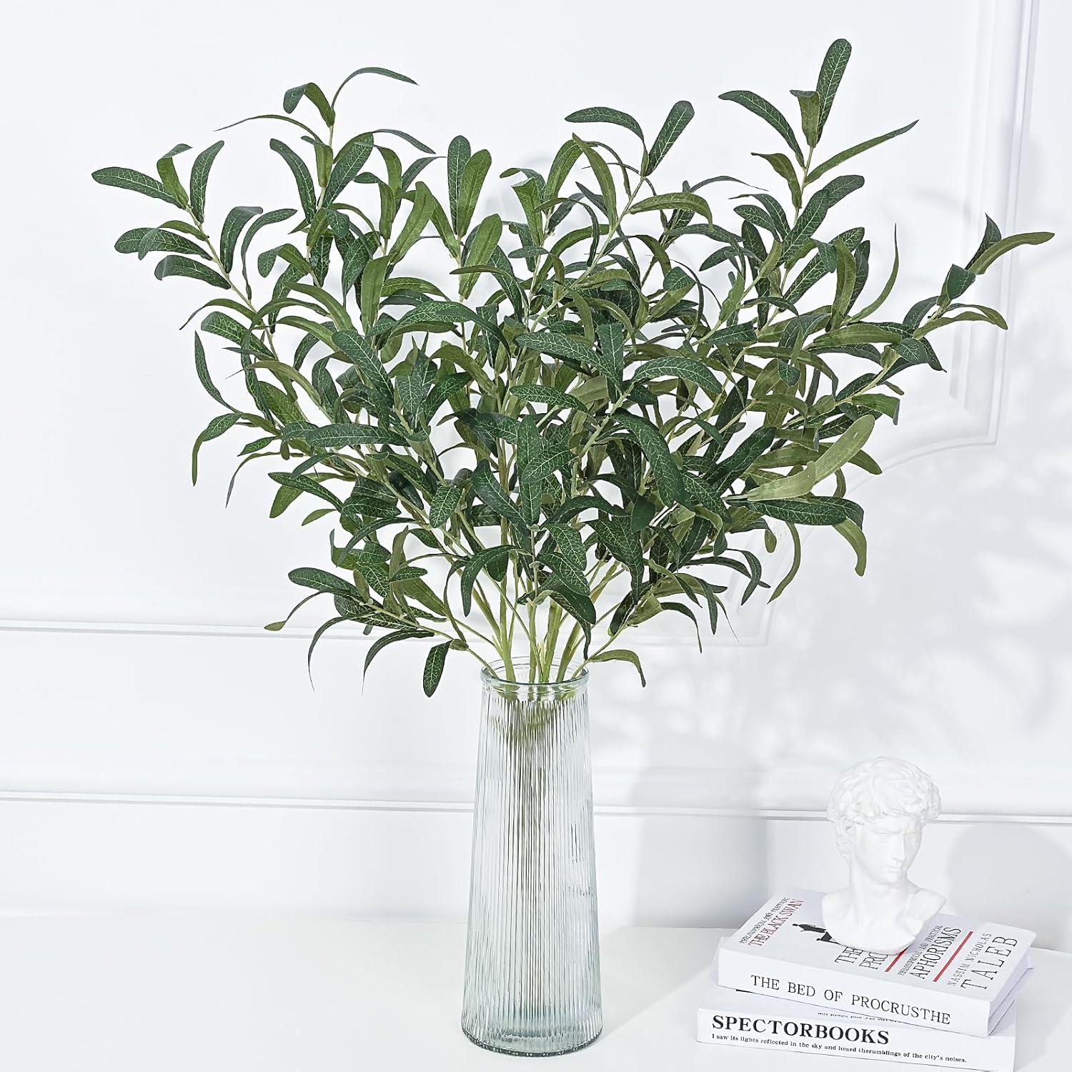 4 Pcs 43.3" Artificial Olive Branches Long Stems Silk Greenery Leaves Tall Fake Plant Greenery Branches Fake Olive Plants for Wedding Party Garden Home Office Indoor Outdoor Decor
