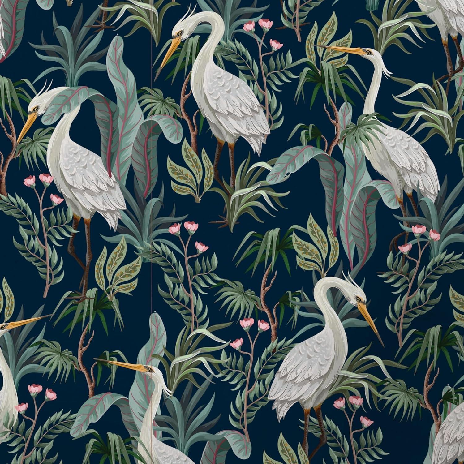 8-Pack 16" x 24" Wallpaper Panels. Blue Egrets Printed Peel and Stick Wallpaper Sheets. Renter-Friendly Wallpaper for Home, Apartments, and Furniture