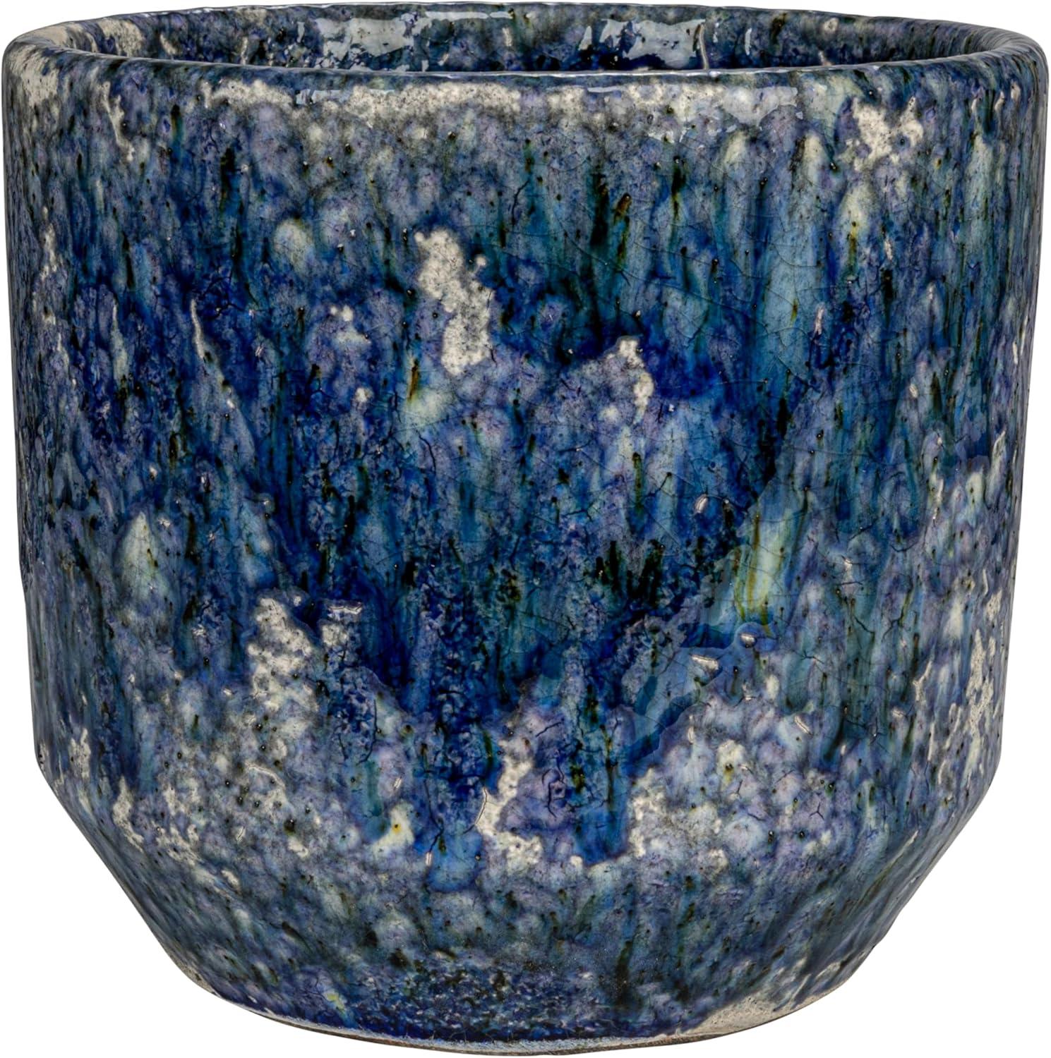 Bloomingville Large Decorative Terra-cotta Planter with Crackle Glaze, Blue