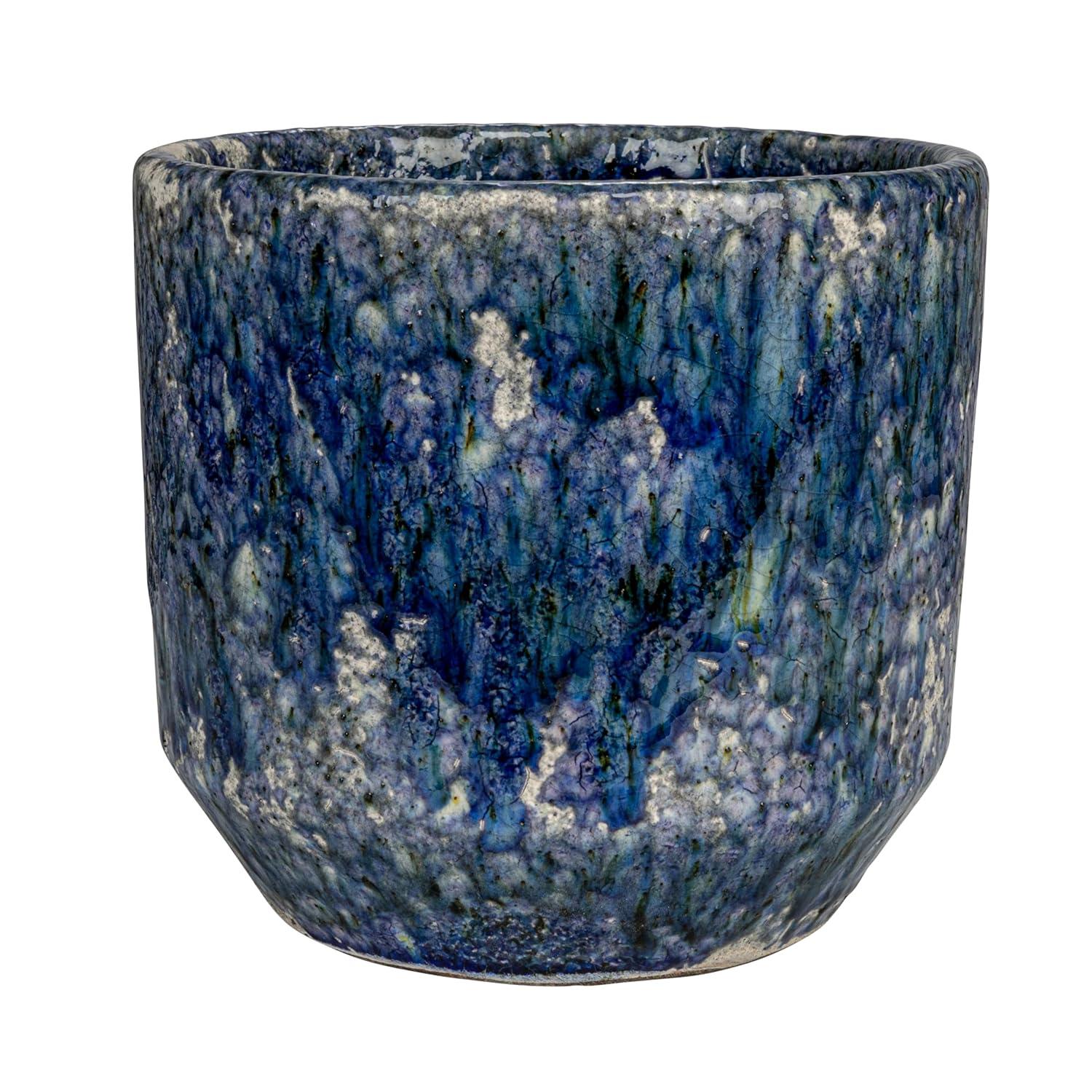 Bloomingville Large Decorative Terra-cotta Planter with Crackle Glaze, Blue