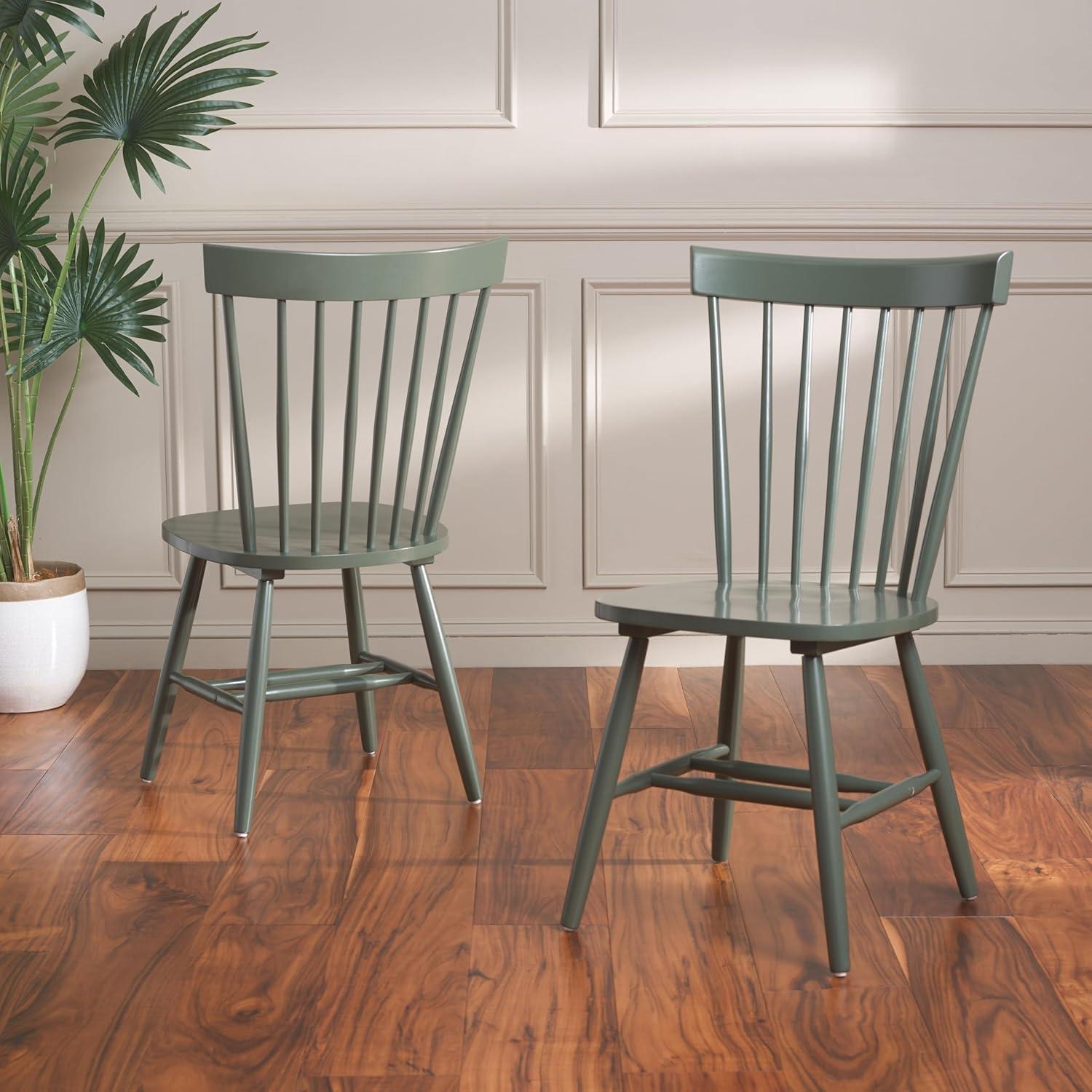 Dusty Green Solid Wood Windsor Side Chair Set of 2