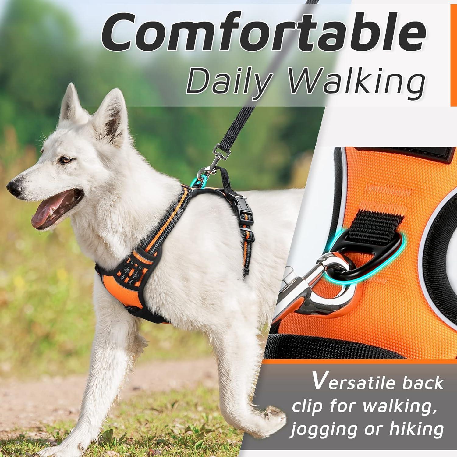 Large Orange Reflective Dog Harness with Metal Rings