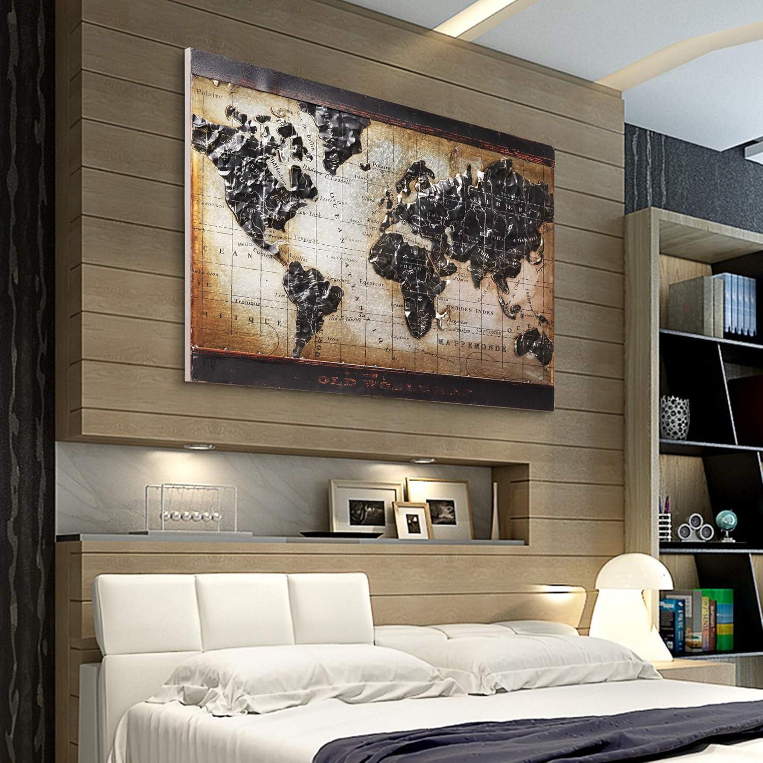 48" x 32" Hand Painted Iron World Map Wall Sculpture