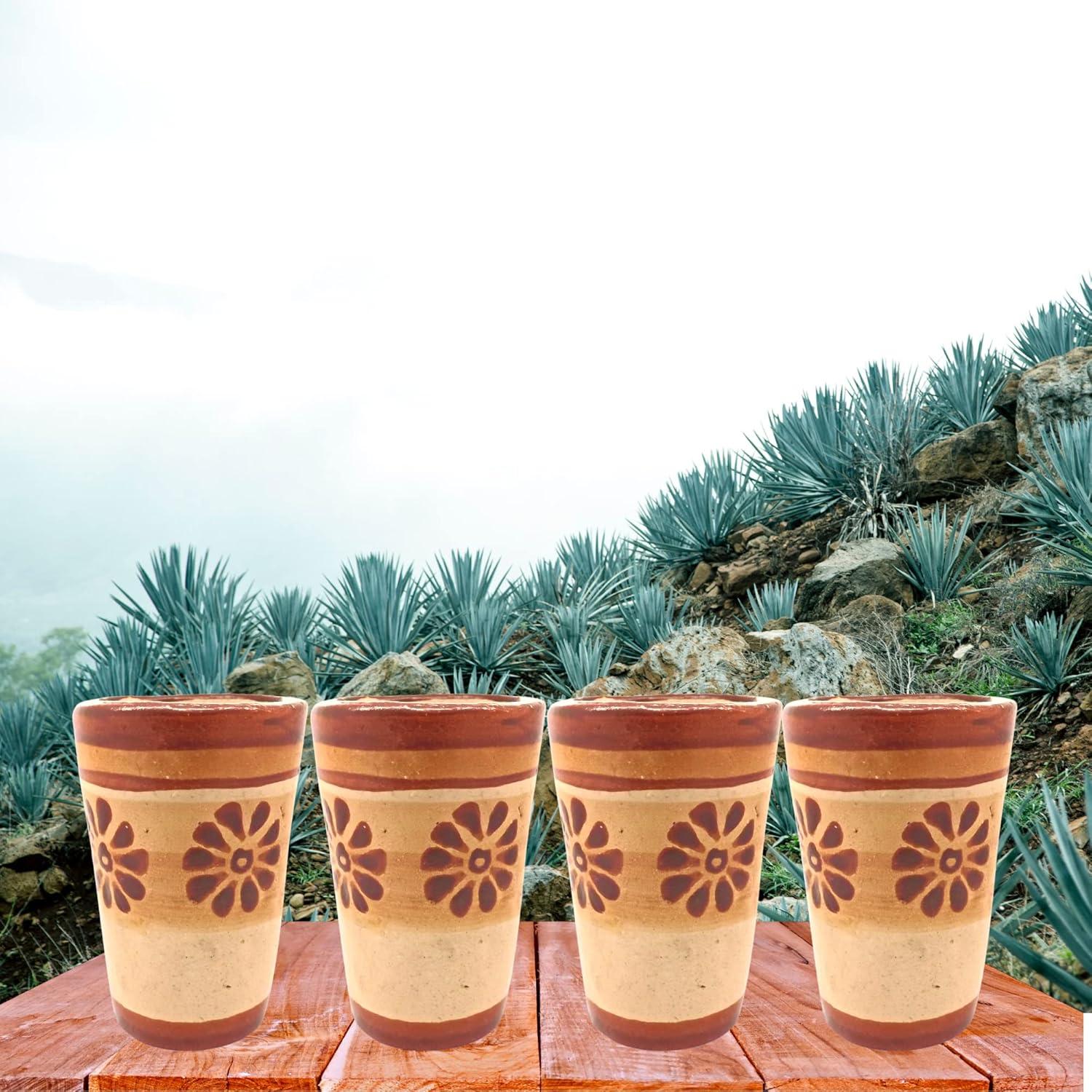 Terracotta Shot Glasses - Set of 4 - 2 Oz (Flourishes)