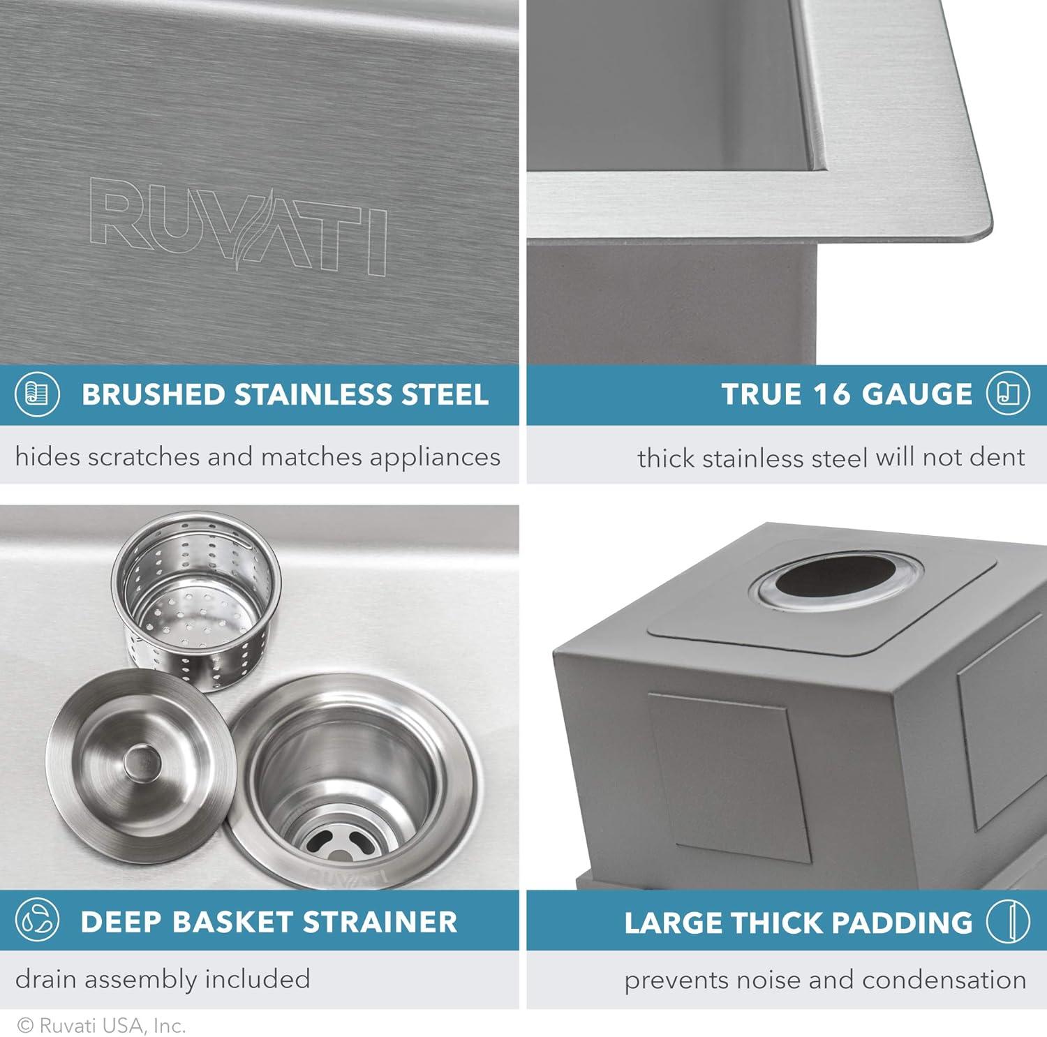 Ruvati 21 x 20 inch RV Workstation Drop-in Topmount Bar Prep Kitchen Sink 16 Gauge Stainless Steel