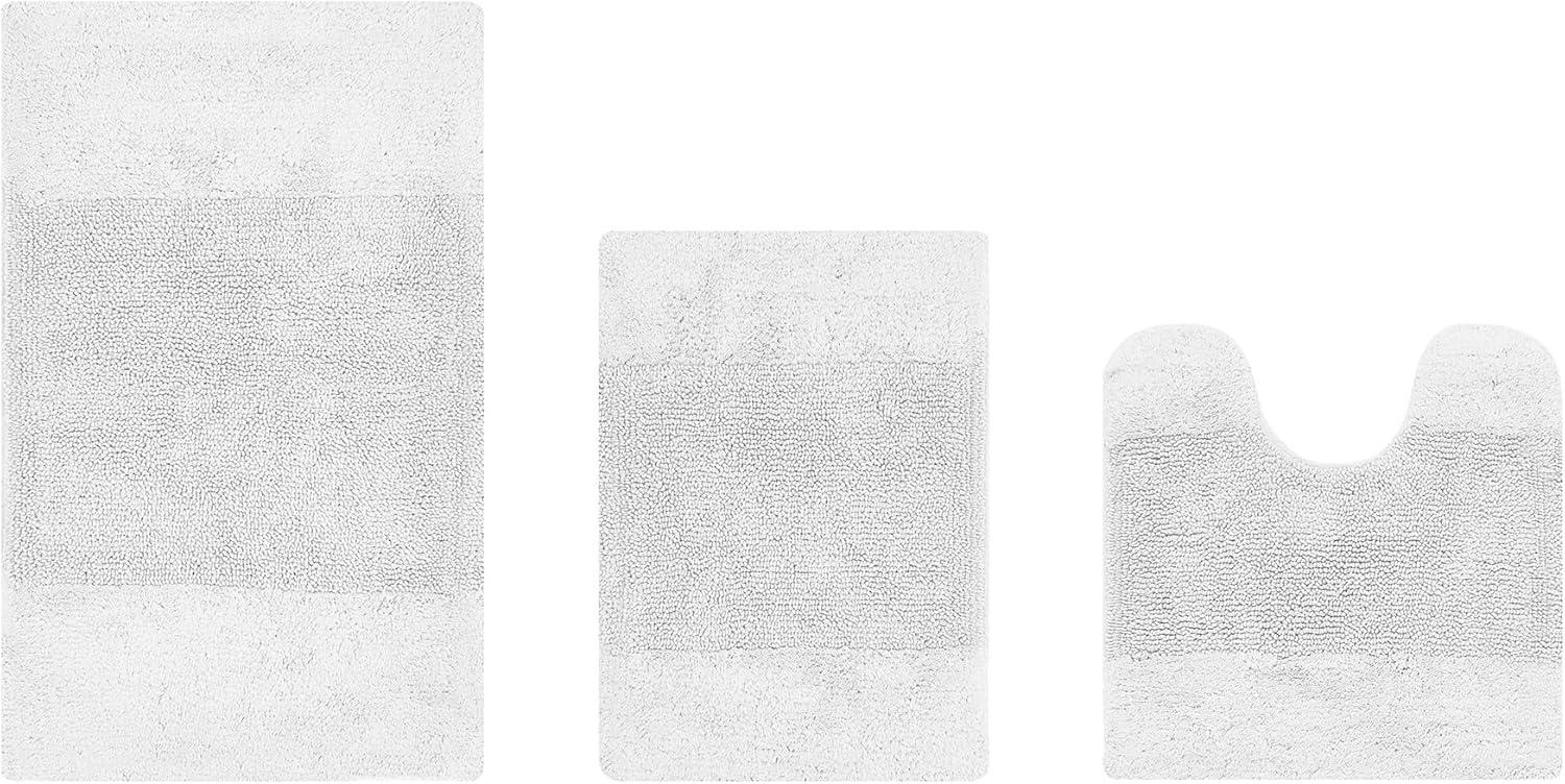 Better Trends Granada 100% Cotton Tufted Non-Slip Backing Bath Rug Set 3 PC (17" x 24" | 20" x 20" | 21" x 34") - White