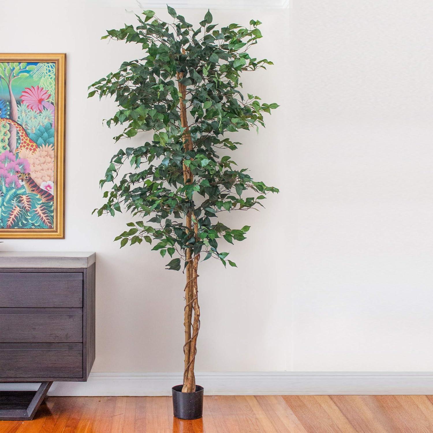 Eternal Verdant Silk Ficus Tree, 7ft Outdoor-Ready with Pot