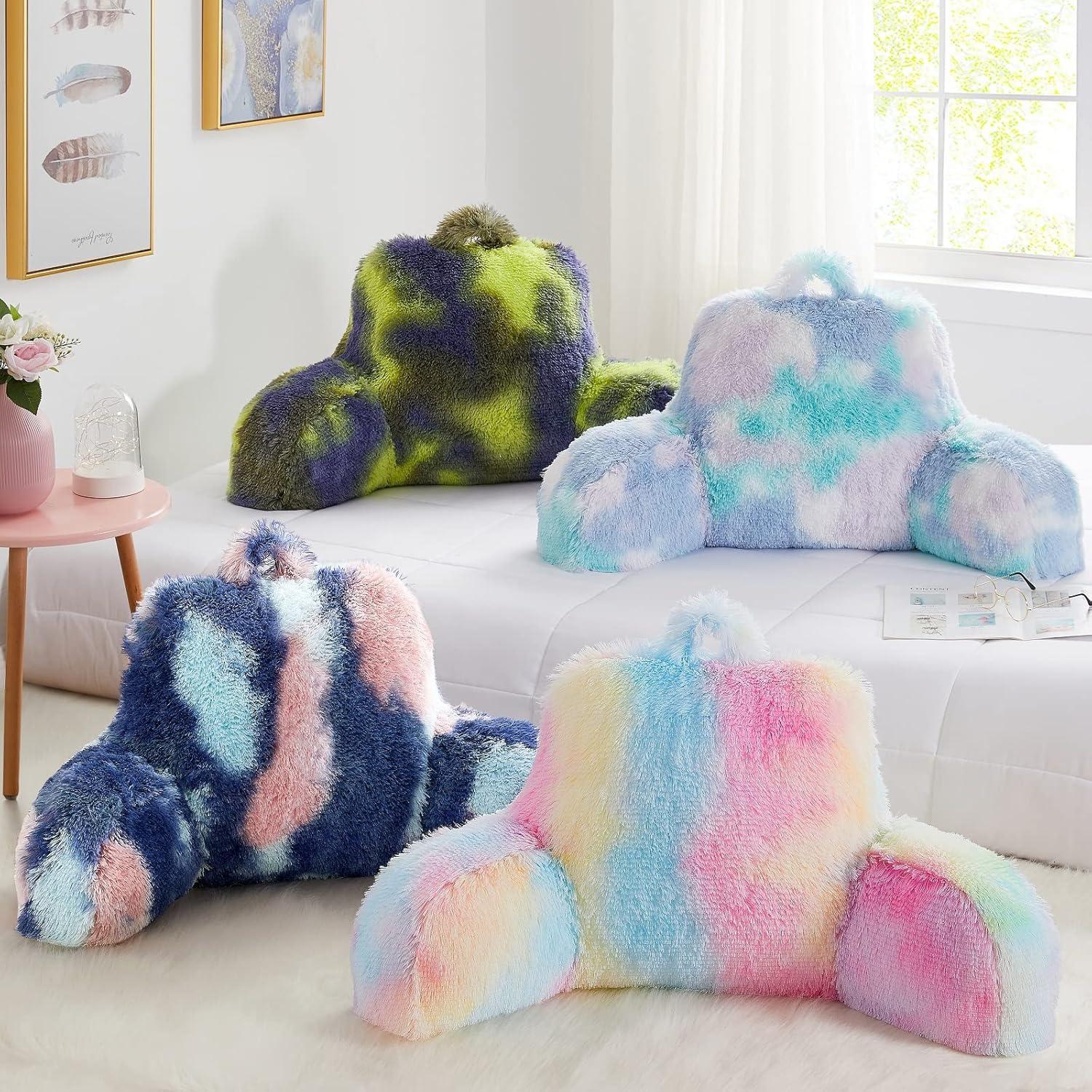 Pastel Faux Fur Reading Pillow with Arms and Premium Stuffing