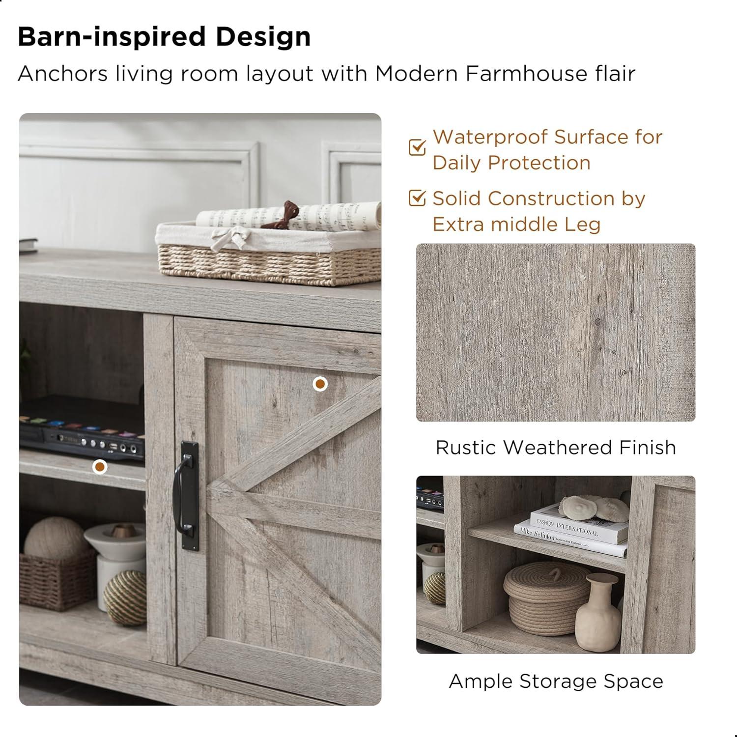 Laquela Farmhouse TV Stand for TVs Up to 75“, Wood Barn Door Media Console Table
