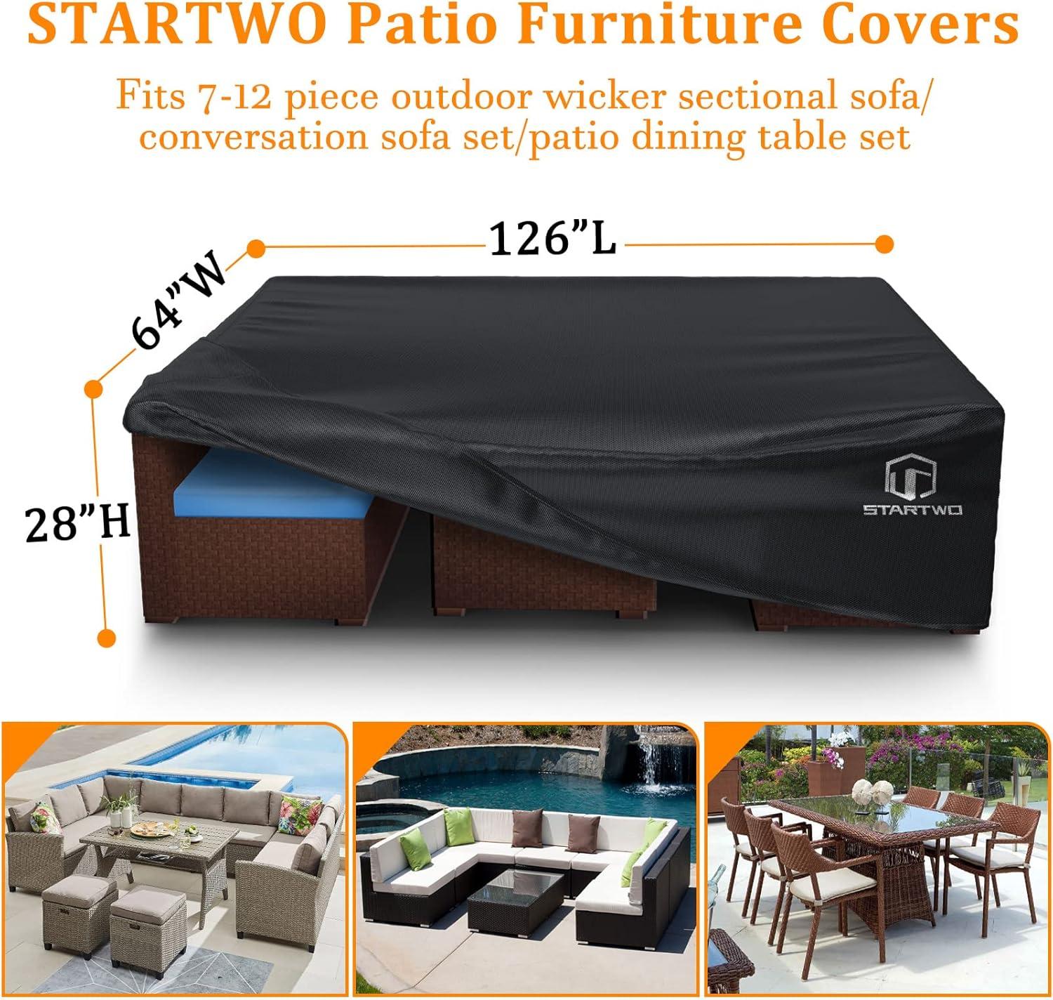 500D Patio Furniture Covers Thickening Outdoor Cover Protective Black 126"x64"x27"