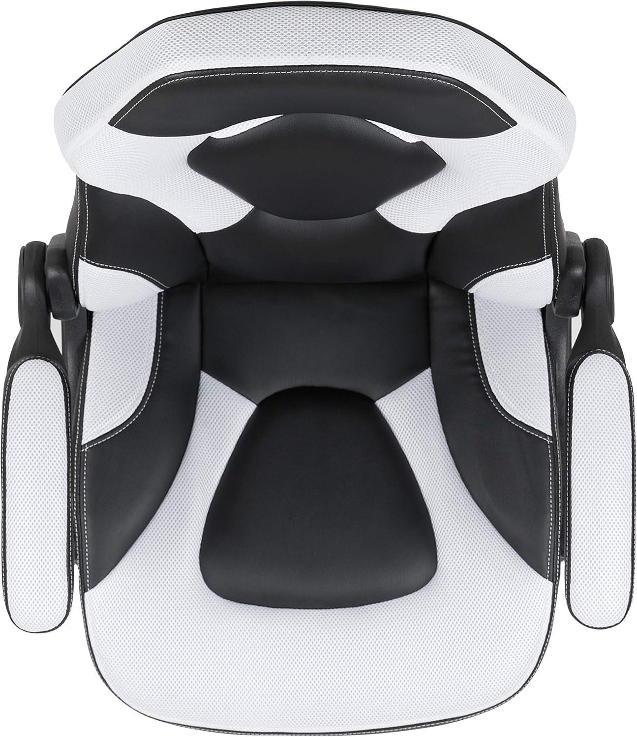 Flash Furniture X10 Gaming Chair, Racing Ergonomic Office Chair, Height Adjustable Swivel Computer Chair with Flip-Up Arms, White/Black LeatherSoft
