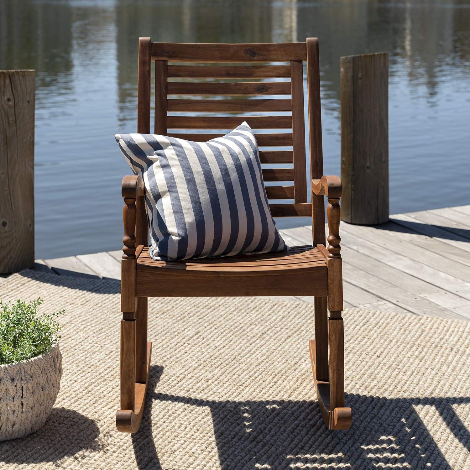 Walker Edison Solid Wood Outdoor Patio Rocking Chair, Brown