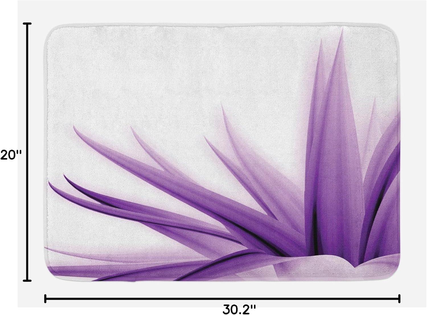 Flower Bath Mat, Purple Ombre Style Long Leaves Water Colored Print with Calming Details Image, Non-Slip Plush Mat Bathroom Kitchen Laundry Room Decor, 29.5 X 17.5 Inches, Purple and White, Ambesonne