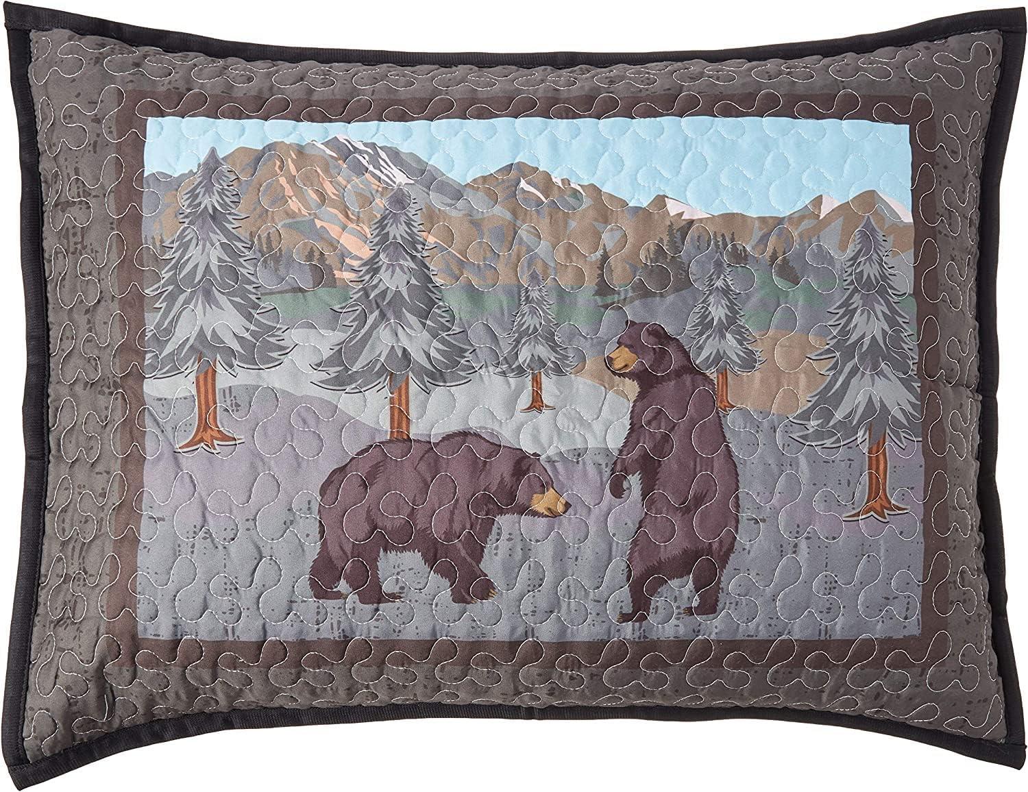 De Leon Collections What Up Bears Whimsical Black Bear Woodland Forest Mountain Themed Decorative Quilt Bedding Set