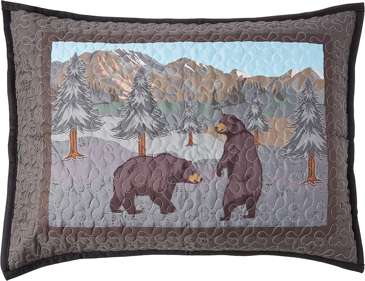 De Leon Collections What Up Bears Whimsical Black Bear Woodland Forest Mountain Themed Decorative Quilt Bedding Set