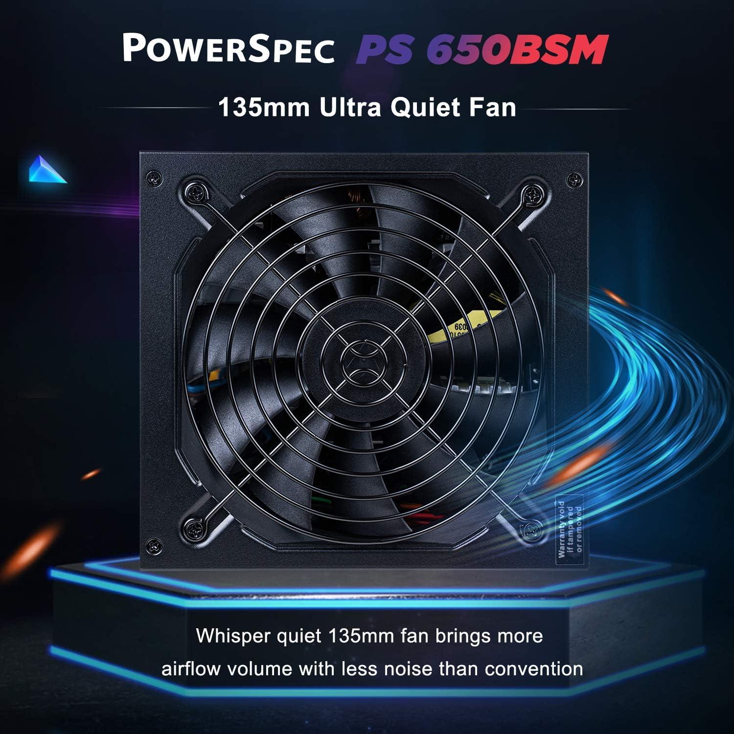 PowerSpec 650W Power Supply Semi Modular 80 Plus Bronze Certified ATX PSU Active PFC SLI Crossfire Ready Gaming PC Computer Power Supplies, PS 650BSM(White Edition)