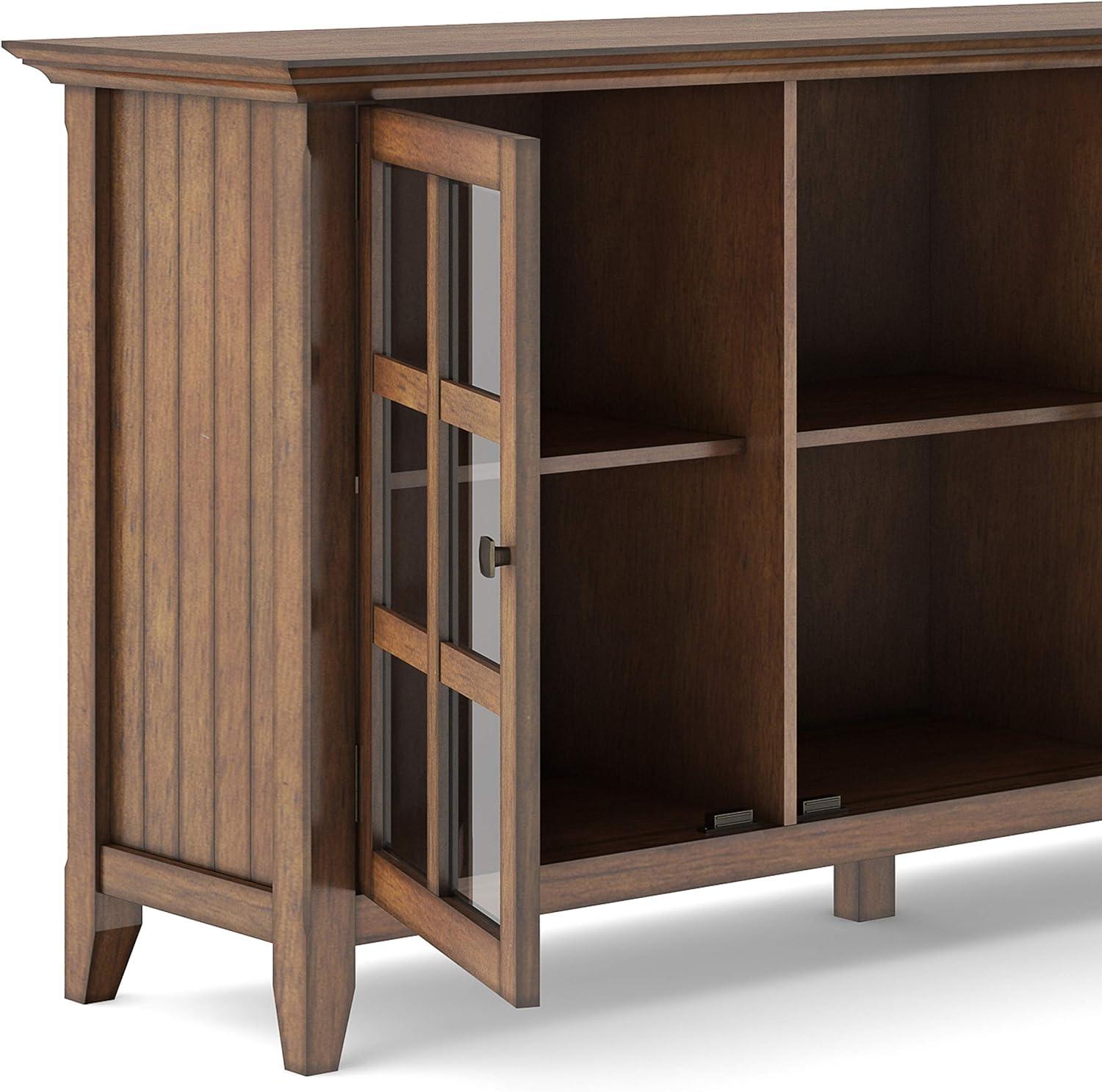 Simpli Home Acadian 62"W Solid Wood 3-Shelf Storage Cabinet with Tempered Glass Doors and Adjustable Shelves