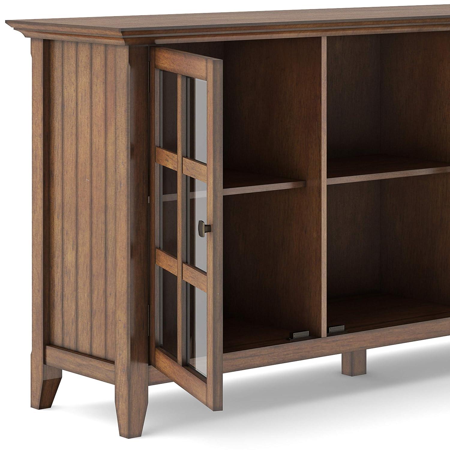 Simpli Home Acadian 62"W Solid Wood 3-Shelf Storage Cabinet with Tempered Glass Doors and Adjustable Shelves