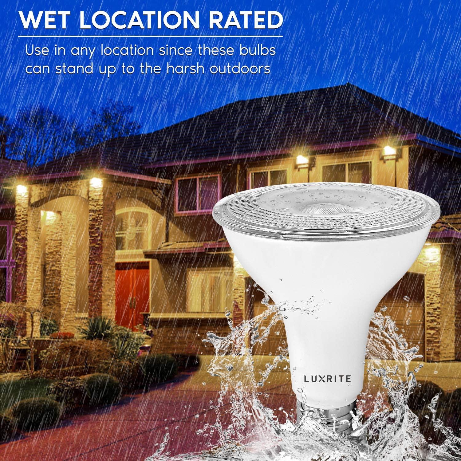 Luxrite 4-Pack LED PAR30 Flood Light Bulb 5000K Bright White 850 Lumens 11W Dimmable Wet Rated E26 Base UL Listed
