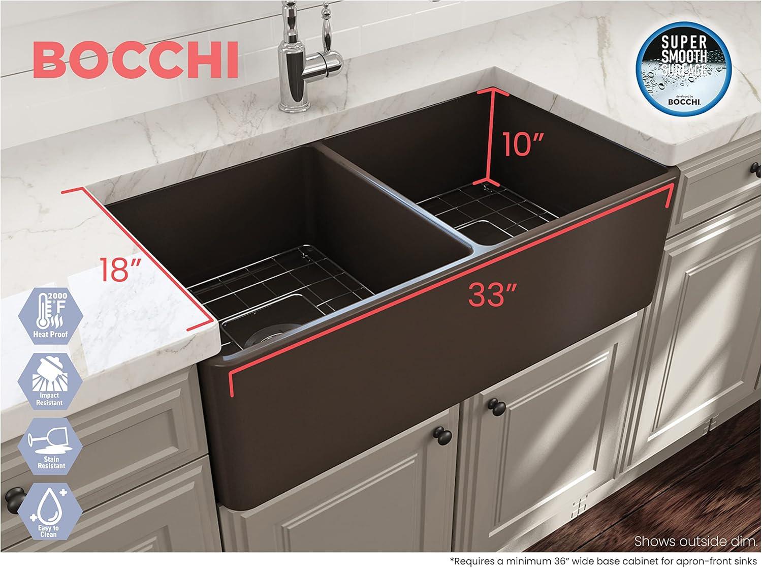 Matte Gray Fireclay Double Bowl Farmhouse Kitchen Sink