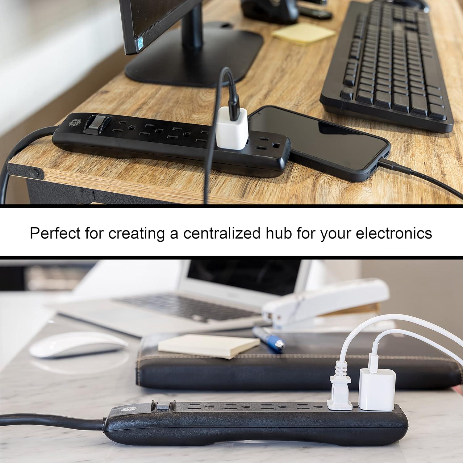 Black 6-Outlet Power Strip with 2-Foot Rubber Cord