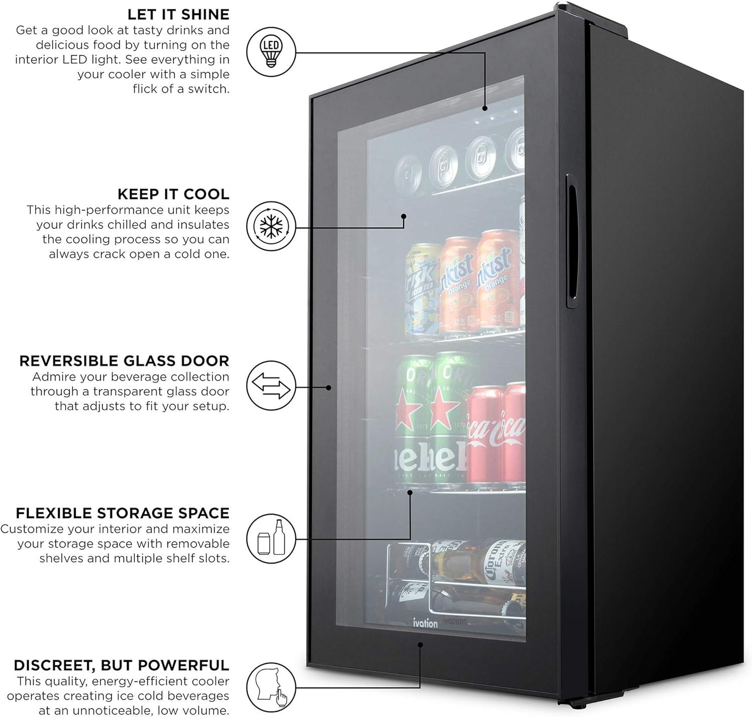 Ivation 101 Can Mini Fridge, Small Adjustable Beverage Refrigerator