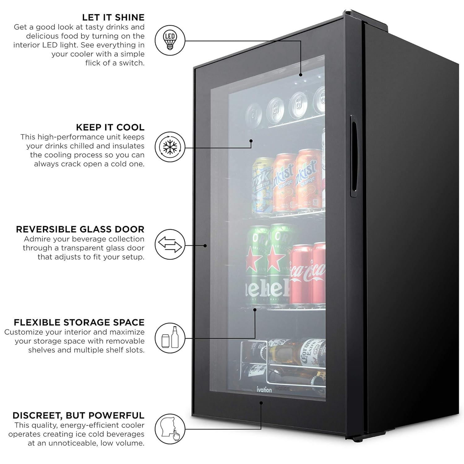 Ivation 101 Can Mini Fridge, Small Adjustable Beverage Refrigerator