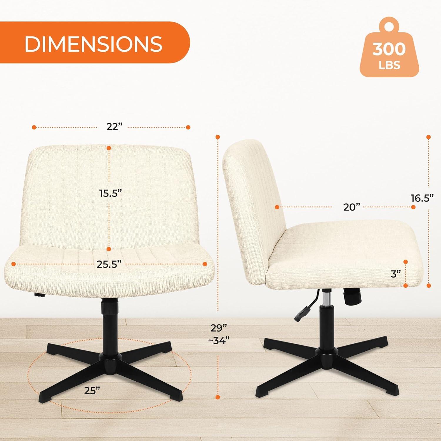 NEO CHAIR Criss Cross Legged Home Office Desk Vanity Armless Chair No Wheels Swivel, Beige