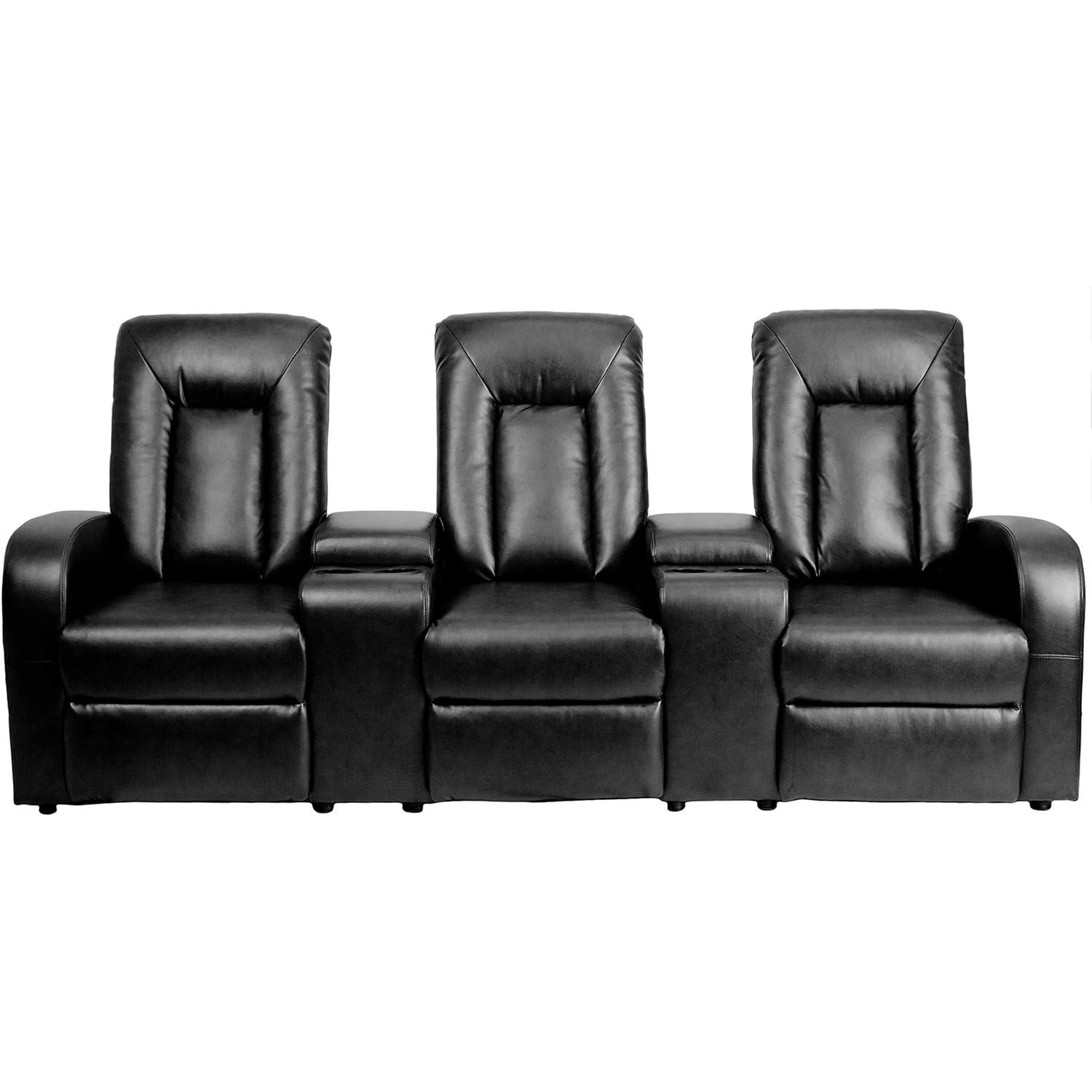 Brown Faux Leather Reclining Theater Seating with Cup Holders
