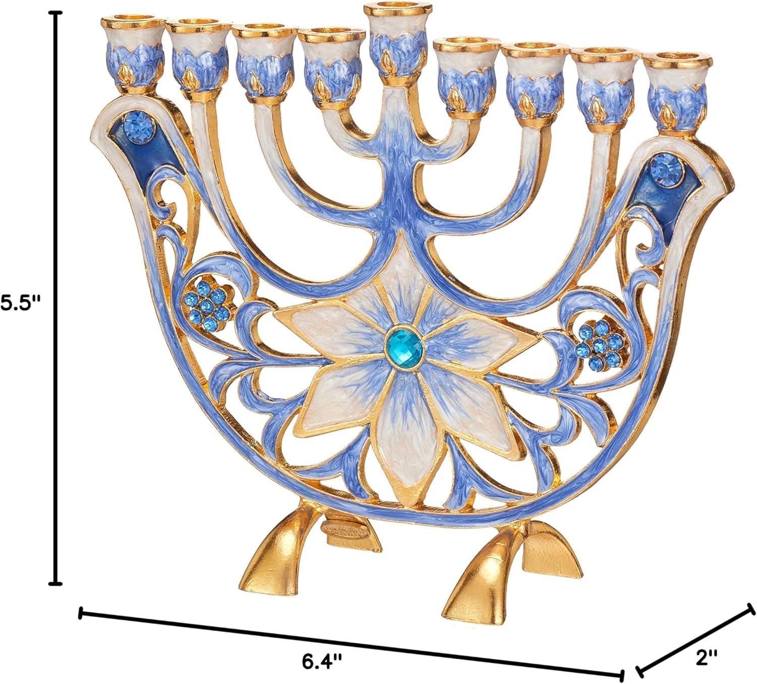 Matashi HandPainted Enamel Menorah Candelabra-Hanukkah Design  Crystal