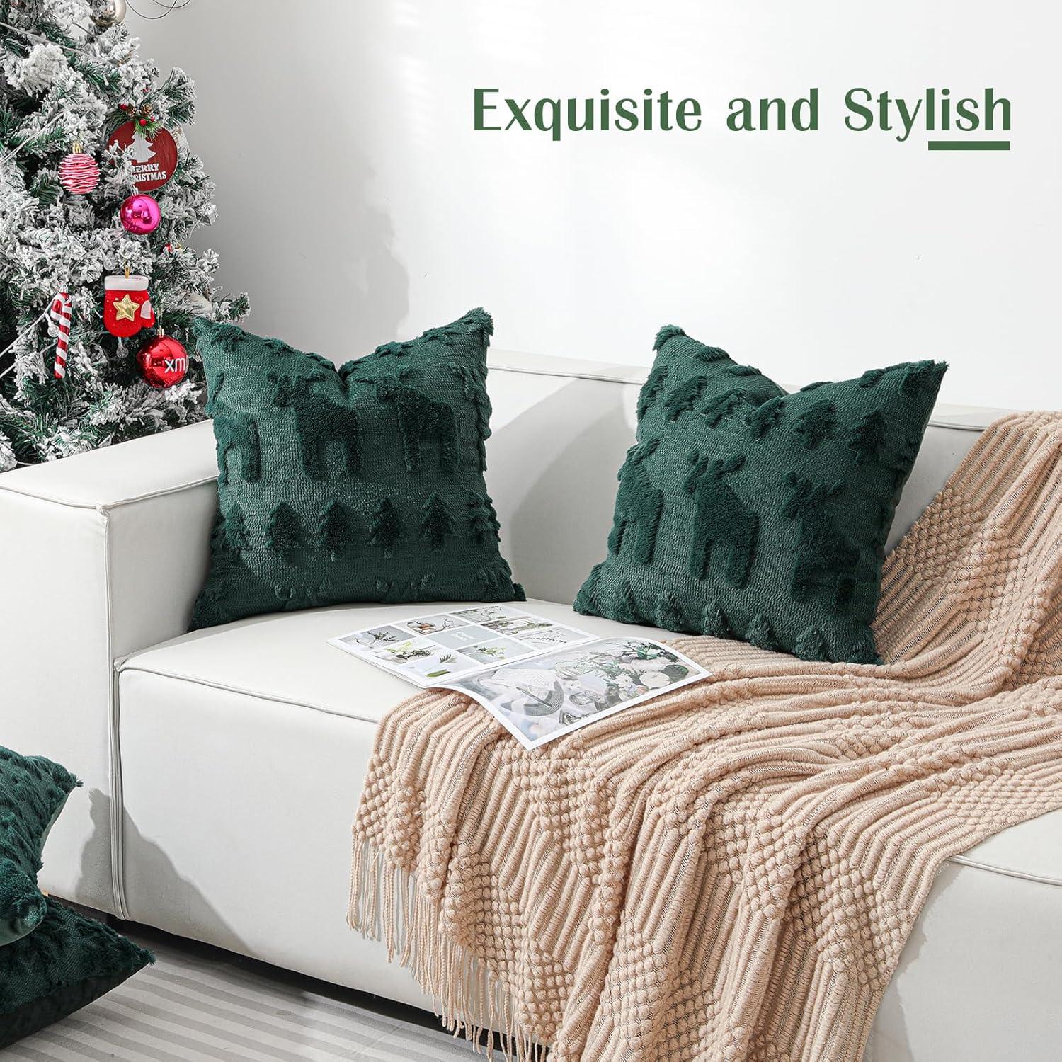 Lomyolo Farmhouse Decoration Christmas Tree Pillow Covers Pack of 2 - 18×18 Soft Faux Fuzzy Sofa Decorative Throw Cushions Cozy Fleece Fabric for Home Winter Holiday Christmas Decor