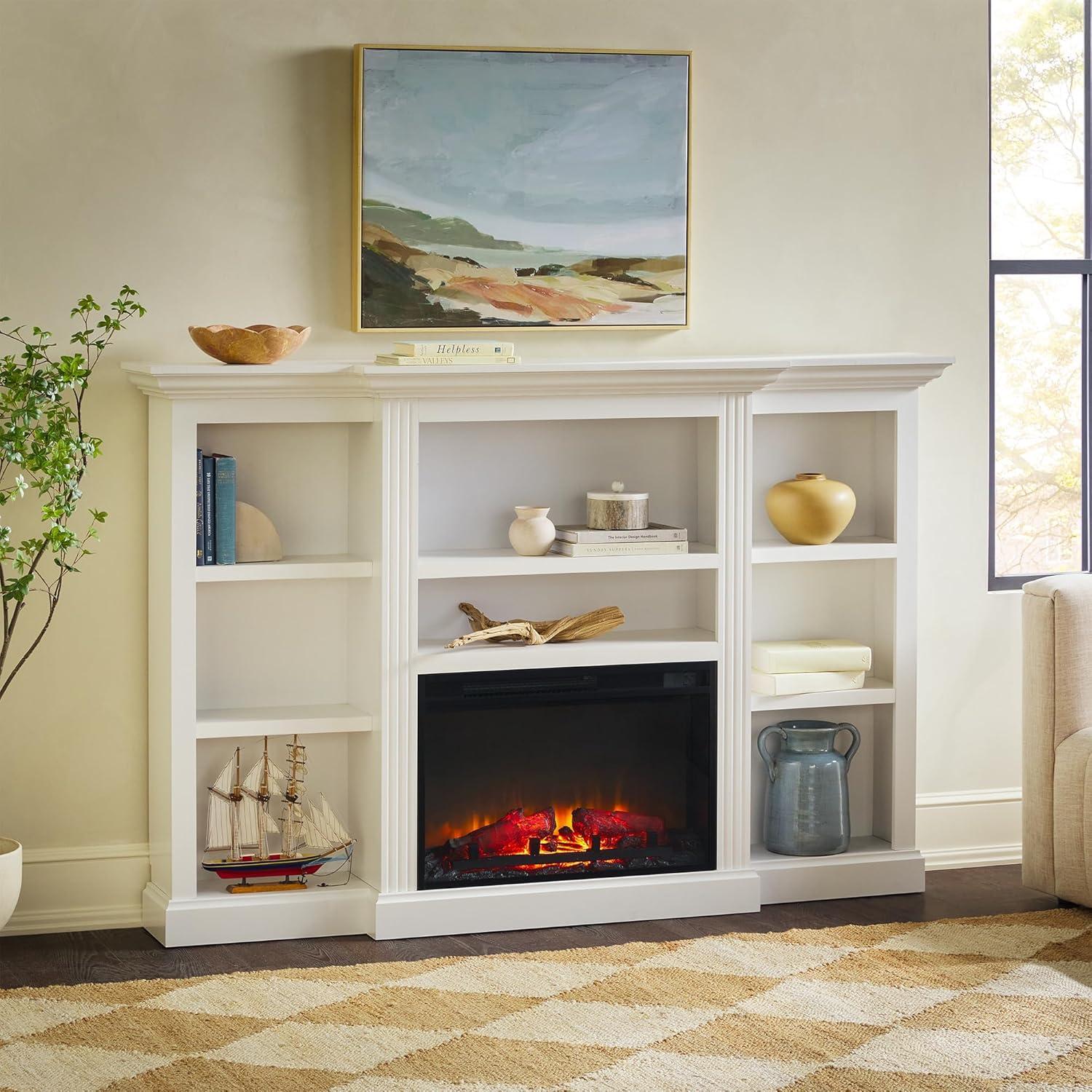 Red Barrel Studio® Traditional 70” Mantel Fireplace with Open Shelving