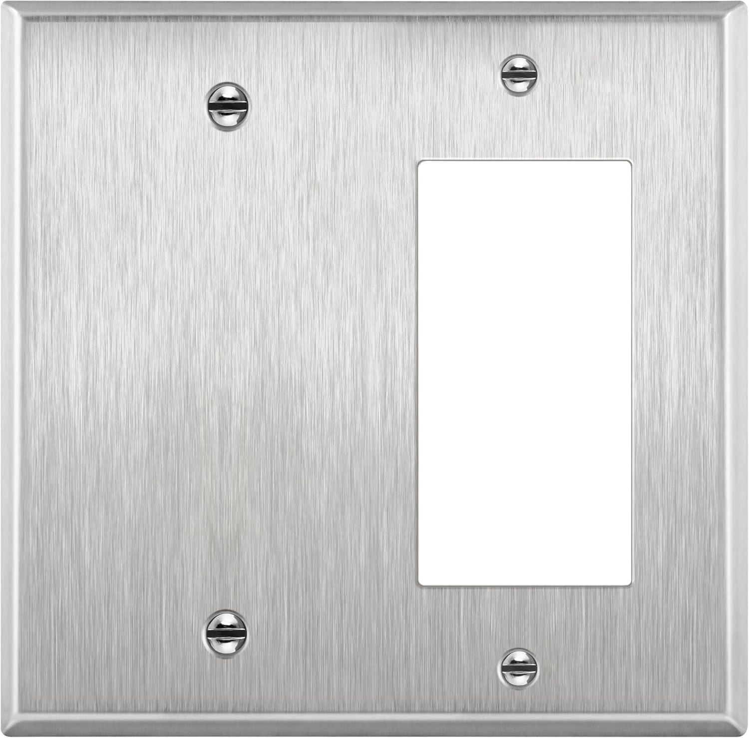 ENERLITES Combination Blank Device or Decorator Switch Metal Wall Plate, Corrosive Resistant, Size 2-Gang, 770131, 430 Stainless Steel, UL Listed, Silver